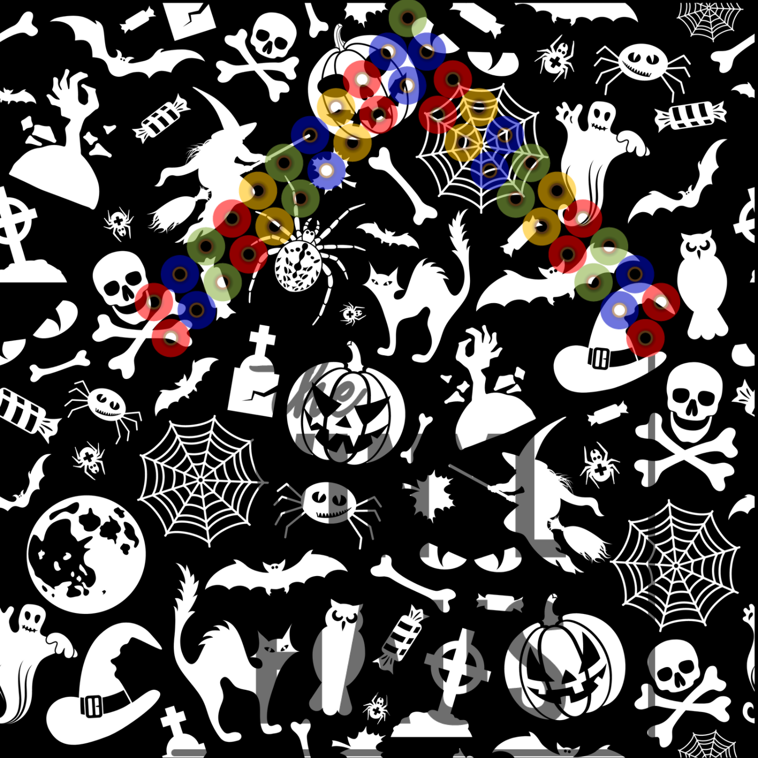 All Things Halloween Black Background Pattern Vinyl 12" x 12" - The Vinyl Haus Main image