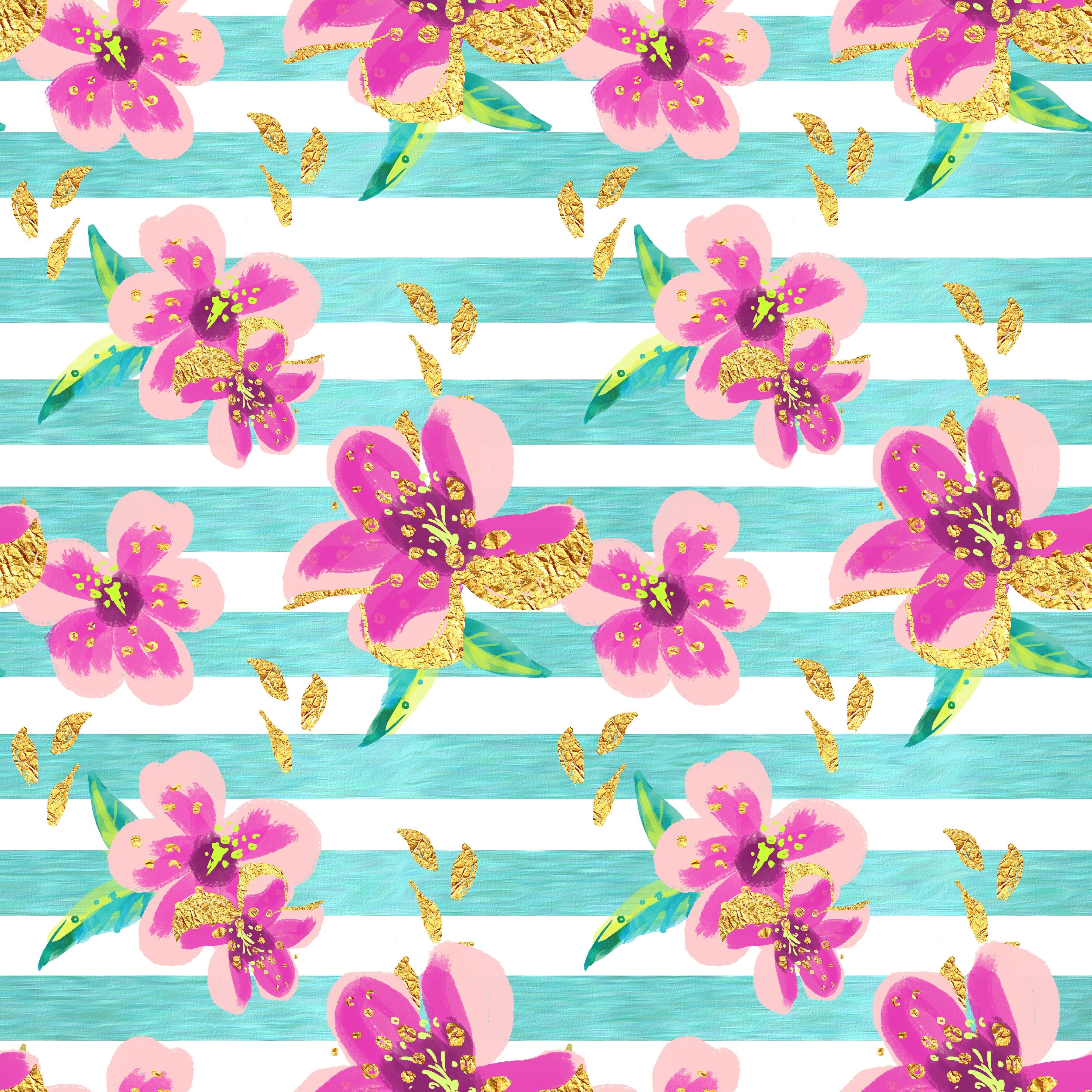 Hibiscus Flowers on Stripes Pattern Vinyl 12" x 12" - The Vinyl Haus Main image