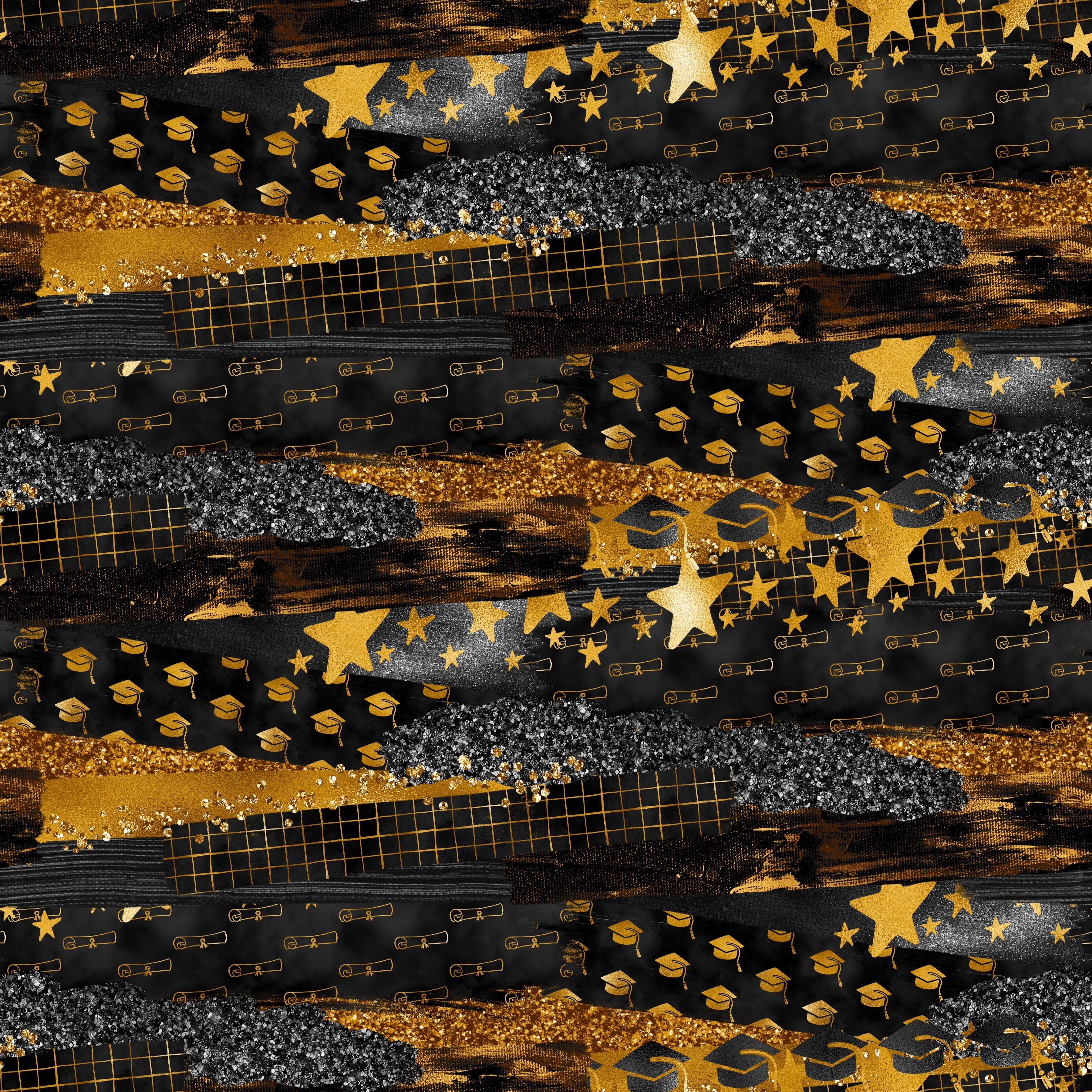 Black/Gold Graduation Brushstrokes Pattern Vinyl 12" x 12" - The Vinyl Haus Main image