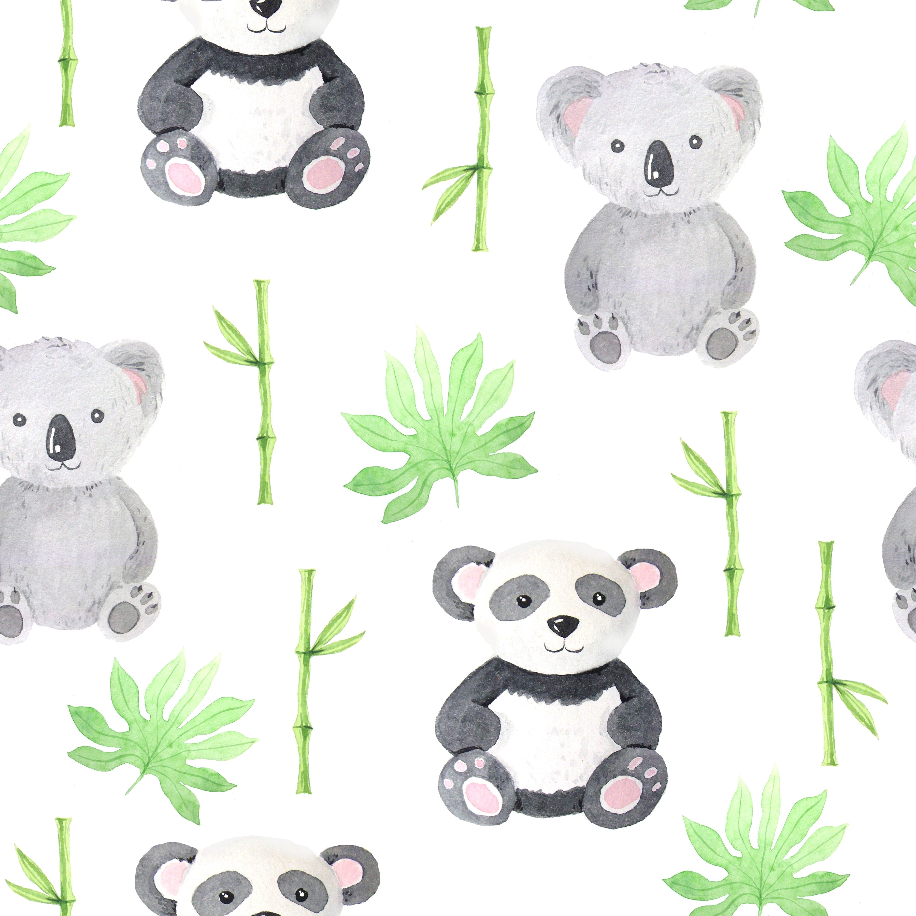 Watercolor Pandas and Koalas Pattern Vinyl 12" x 12" - The Vinyl Haus Main image