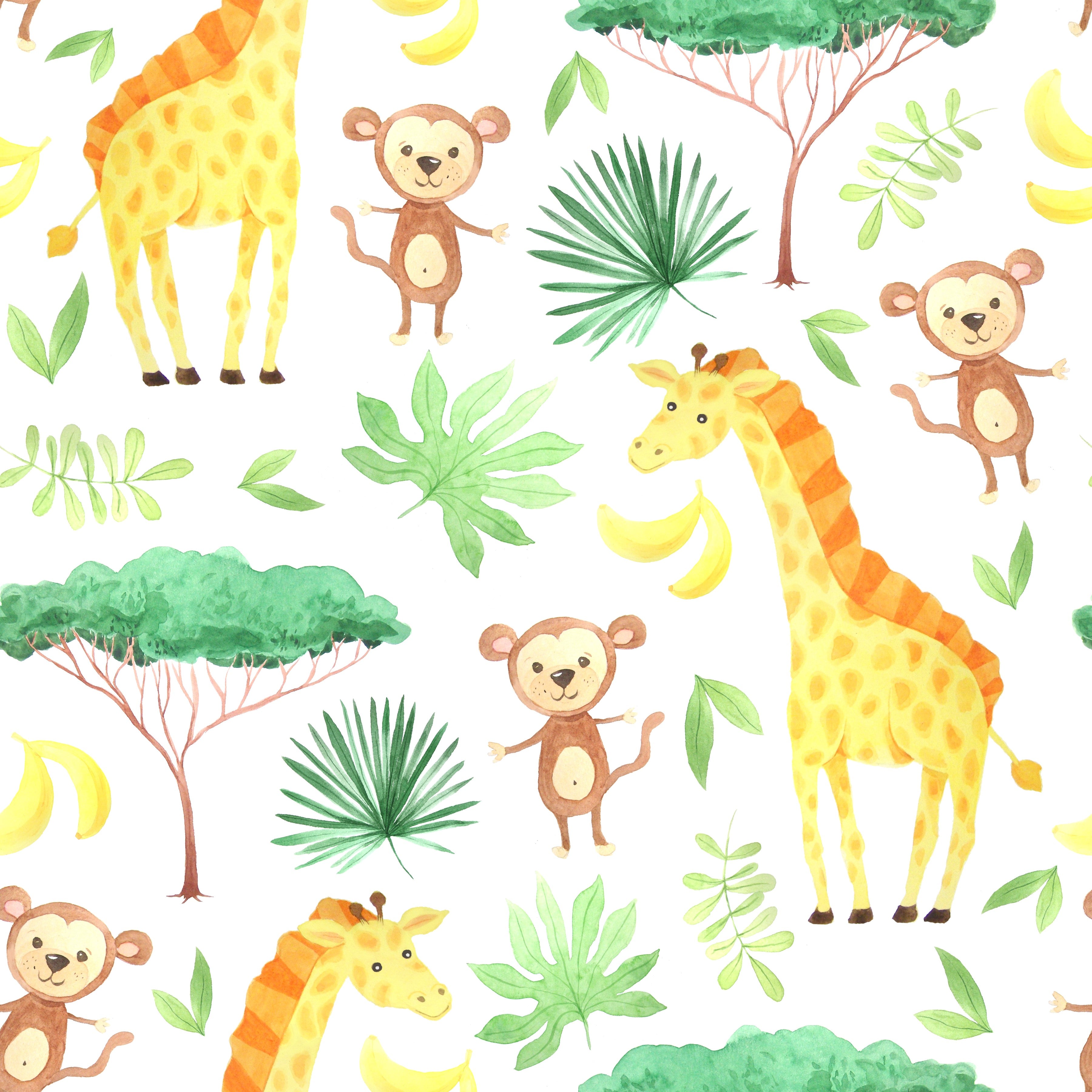 Watercolor Giraffes and Monkeys Pattern Vinyl 12" x 12" - The Vinyl Haus Main image
