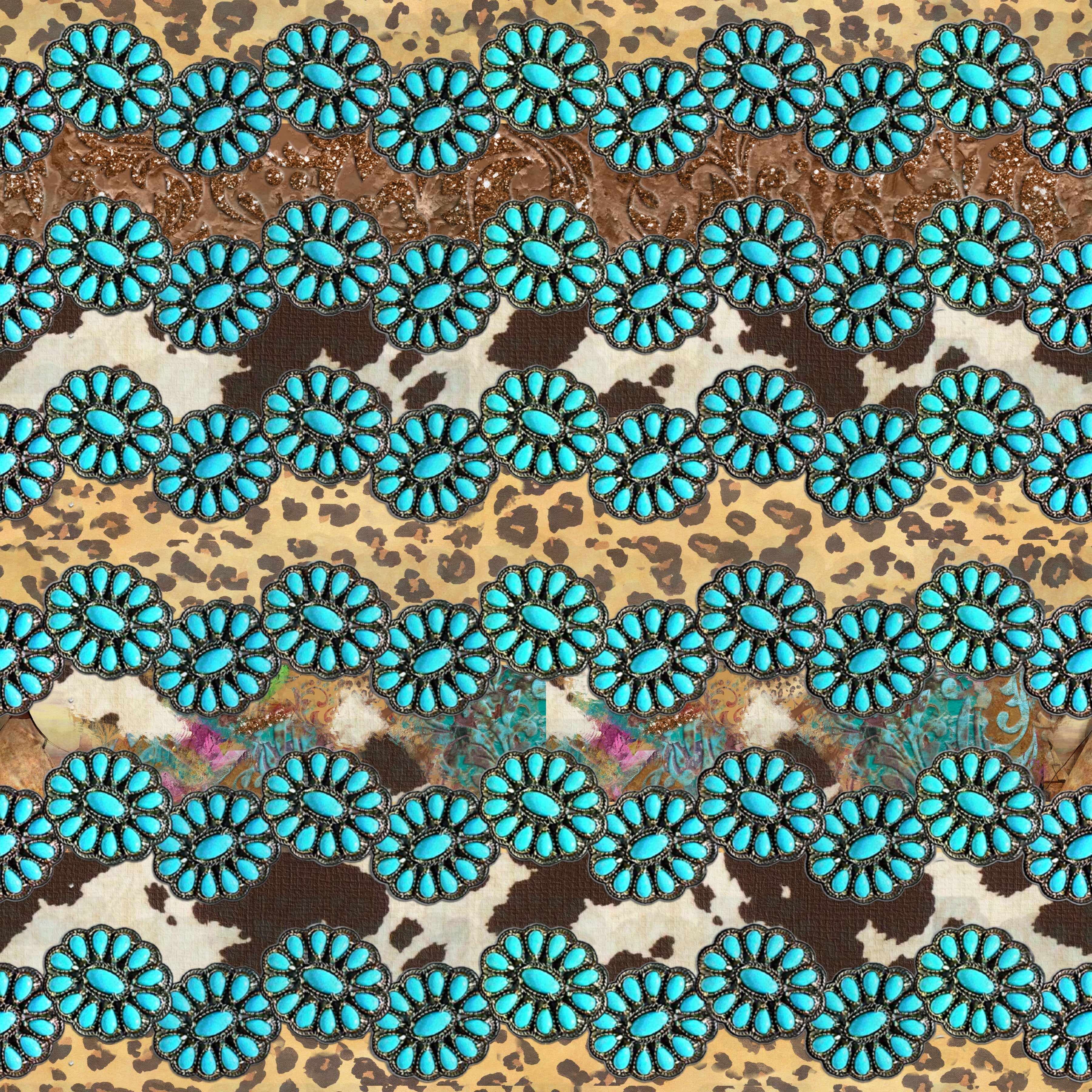 Western Turquoise and Animal Print Pattern Vinyl 12" x 11.5" - The Vinyl Haus Main image