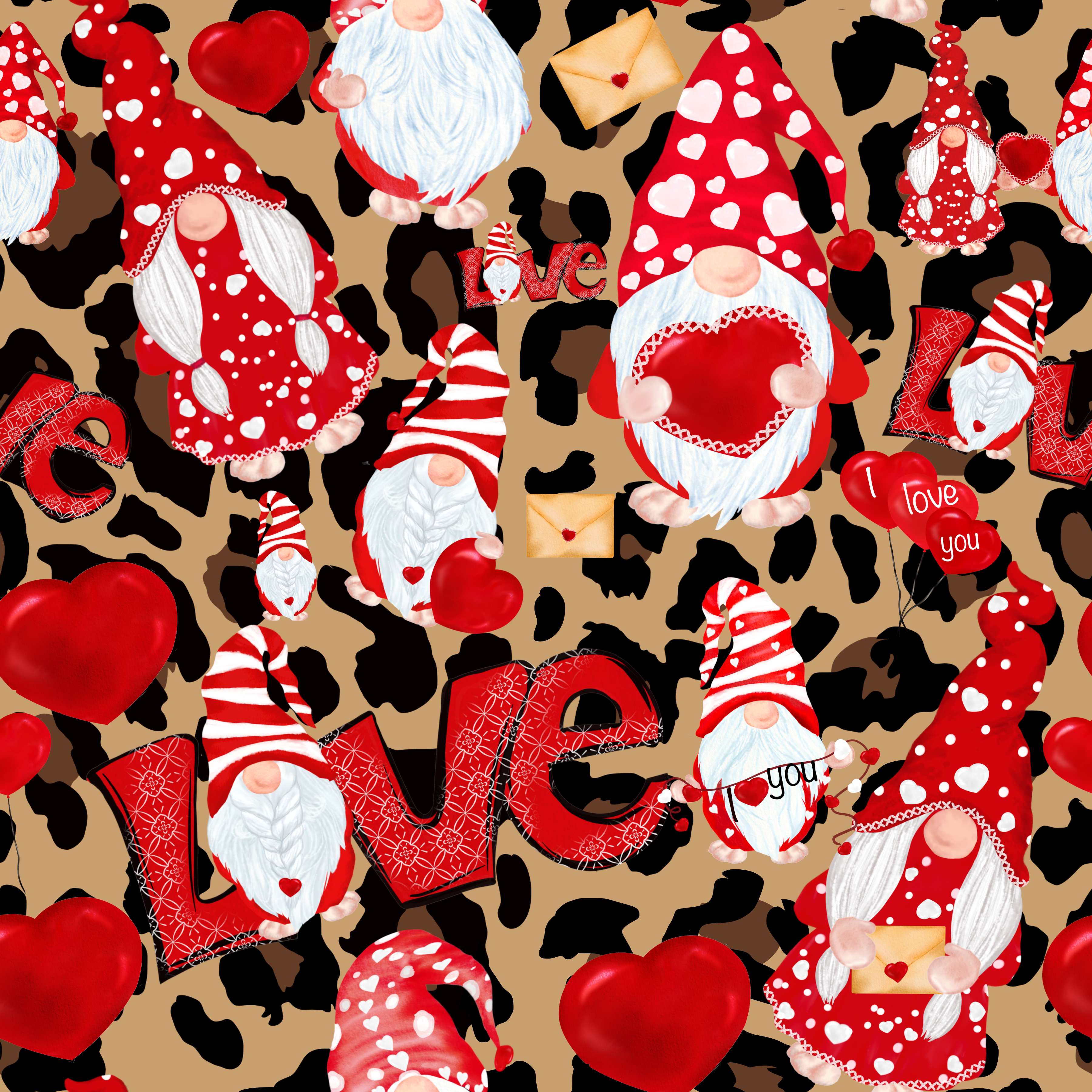 Valentine Gnomes with Leopard Background Pattern Vinyl 12" x 12" - The Vinyl Haus Main image