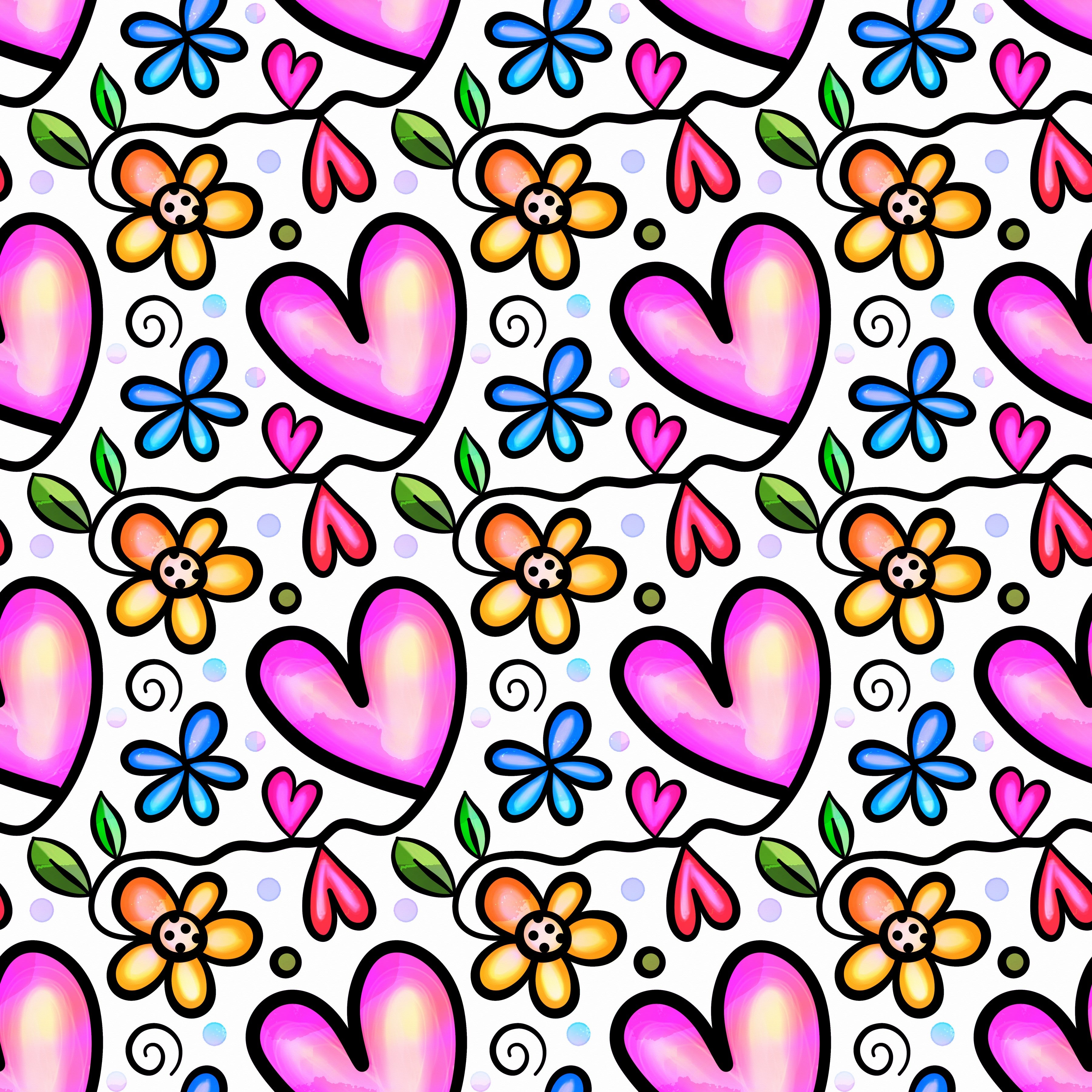 Doodle Hearts and Flowers Pattern Vinyl 12" x 12" - The Vinyl Haus Main image