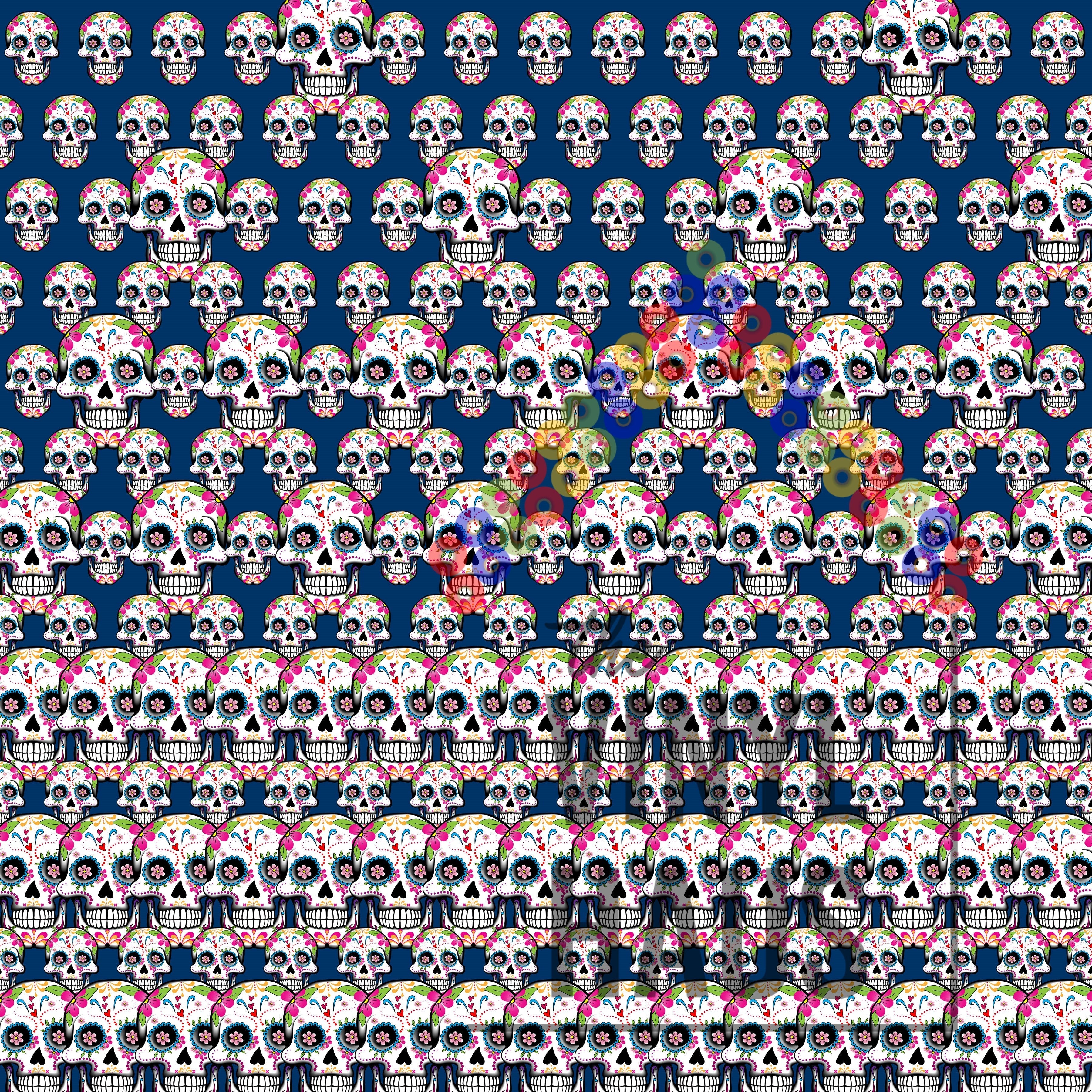 Day of the Dead Sugar Skulls with Navy background Pattern Vinyl 12" x 12" - The Vinyl Haus Main image