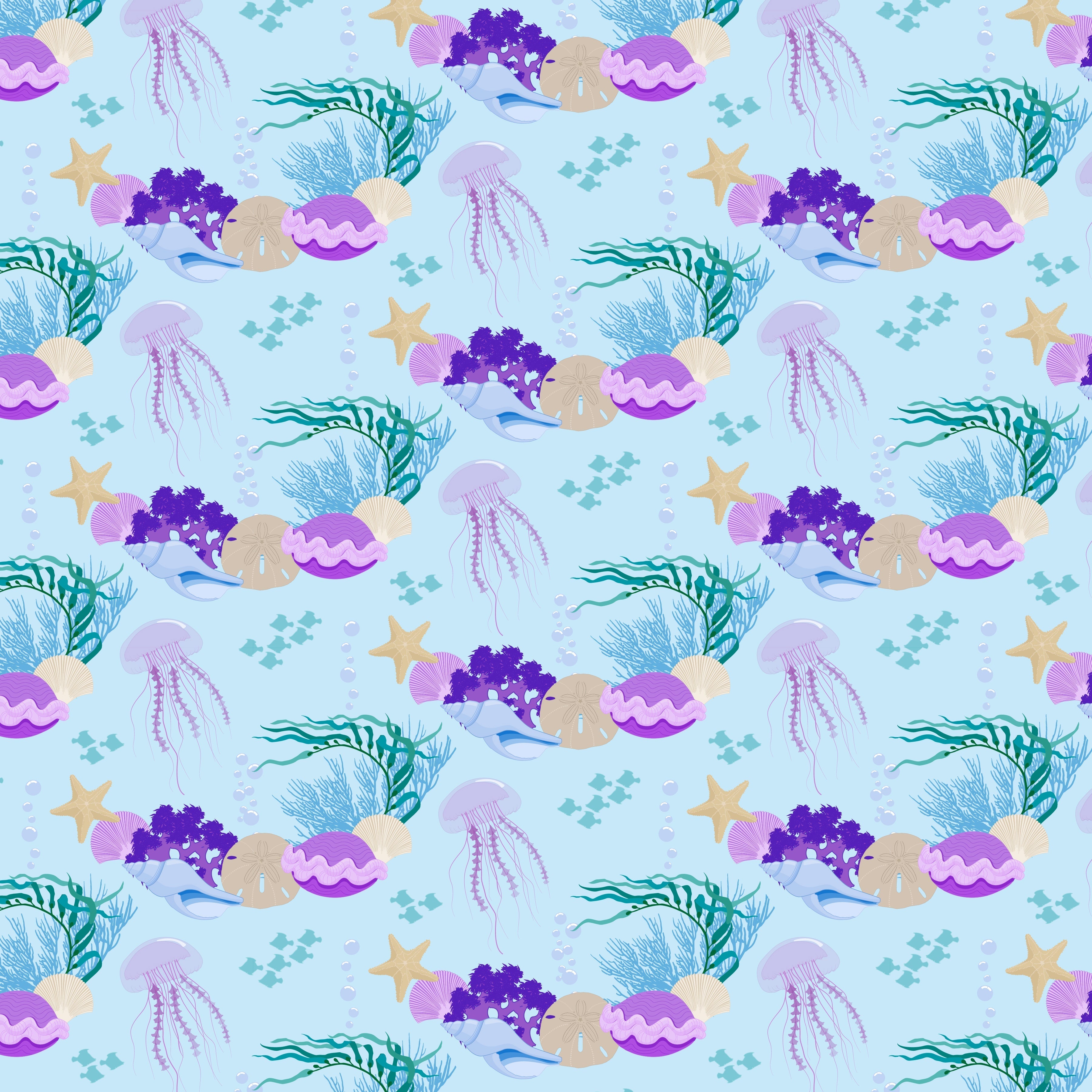 Copy of Underwater Sea Shells Light Blue Background Pattern Vinyl 12" x 12" - The Vinyl Haus Main image
