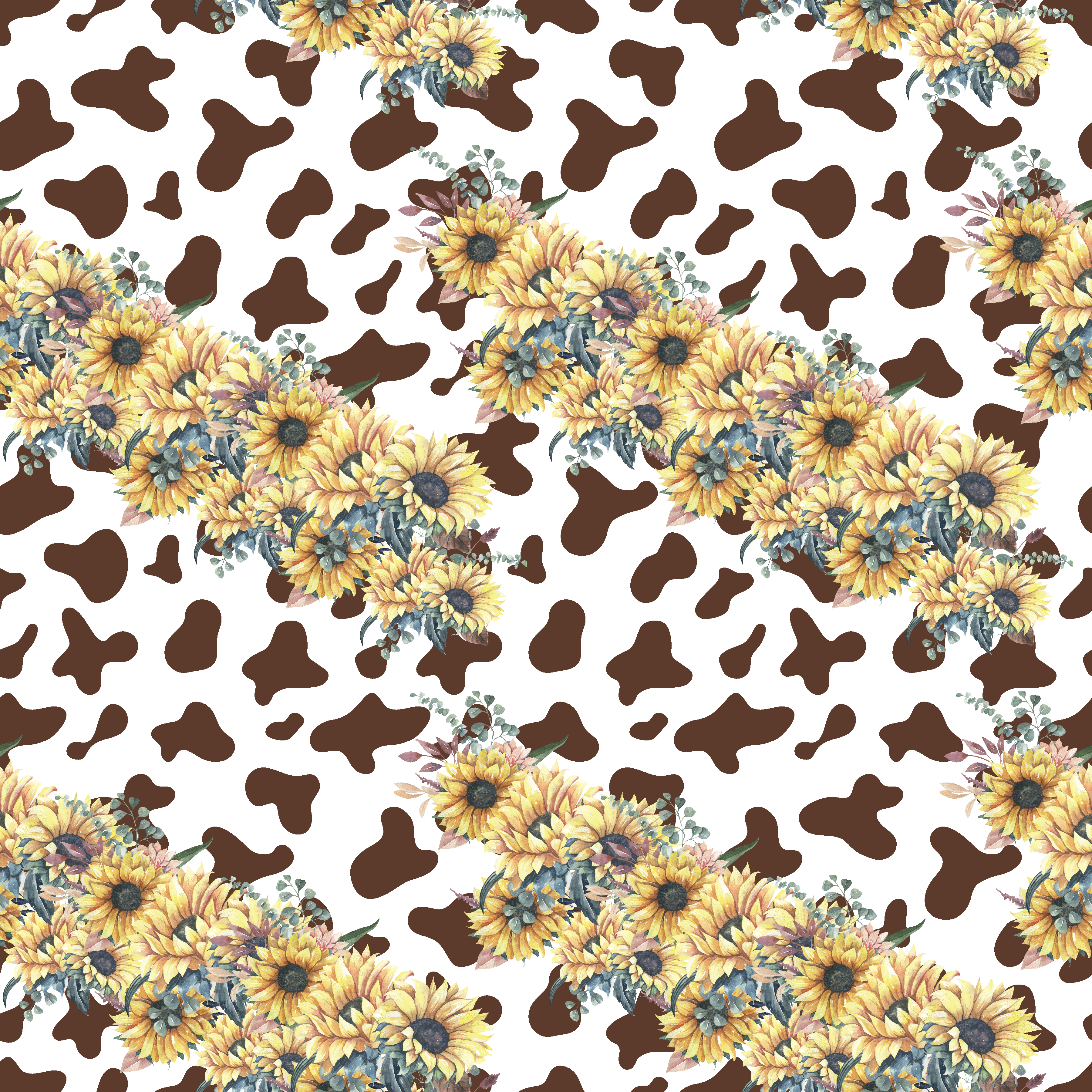 Western Cow Print and Sunflowers Pattern Vinyl 12" x 12" - The Vinyl Haus Main image