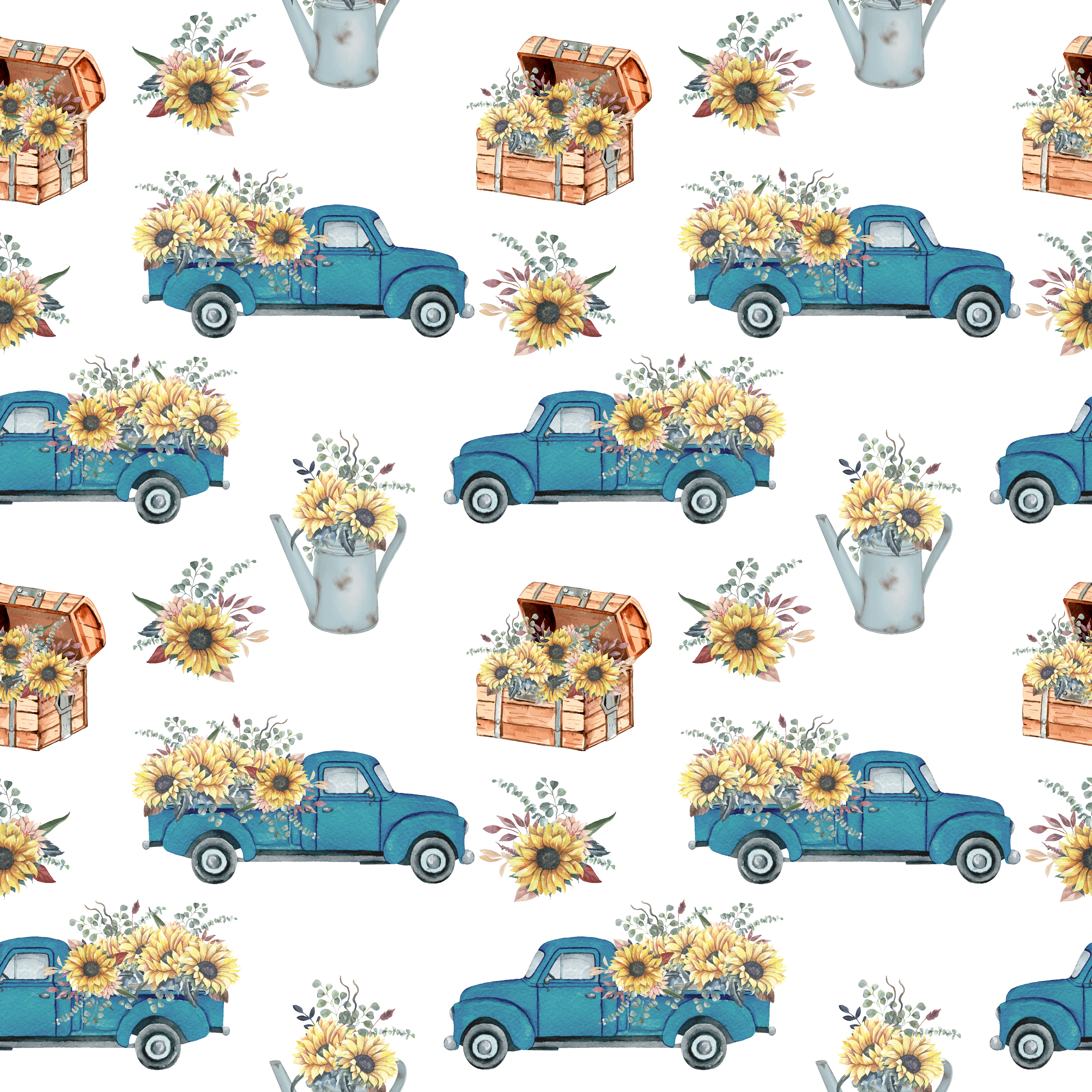 Farmhouse Truck and Sunflowers Pattern Vinyl 12" x 12" - The Vinyl Haus Main image