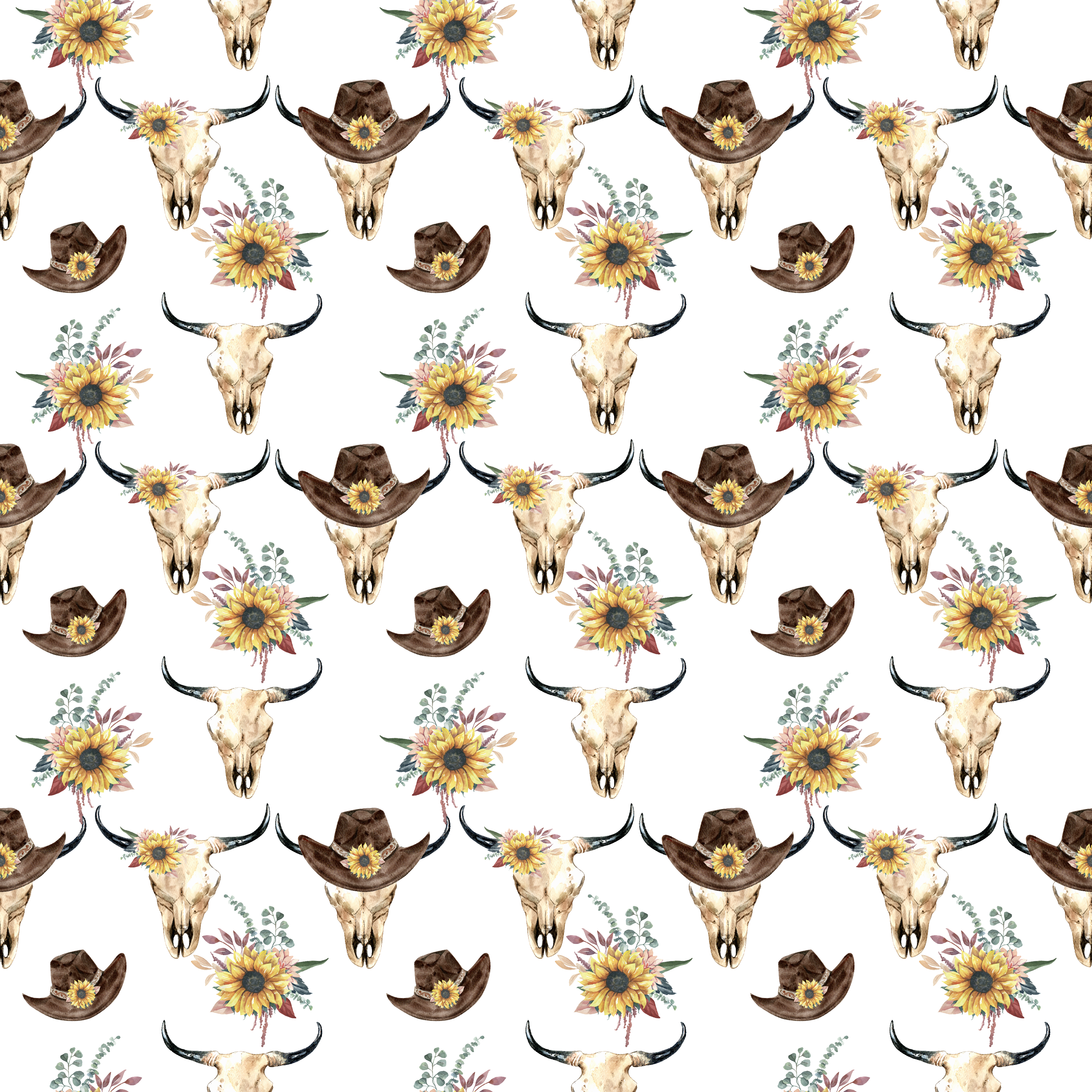 Western Skulls and Sunflowers Pattern Vinyl 12" x 12" - The Vinyl Haus Main image