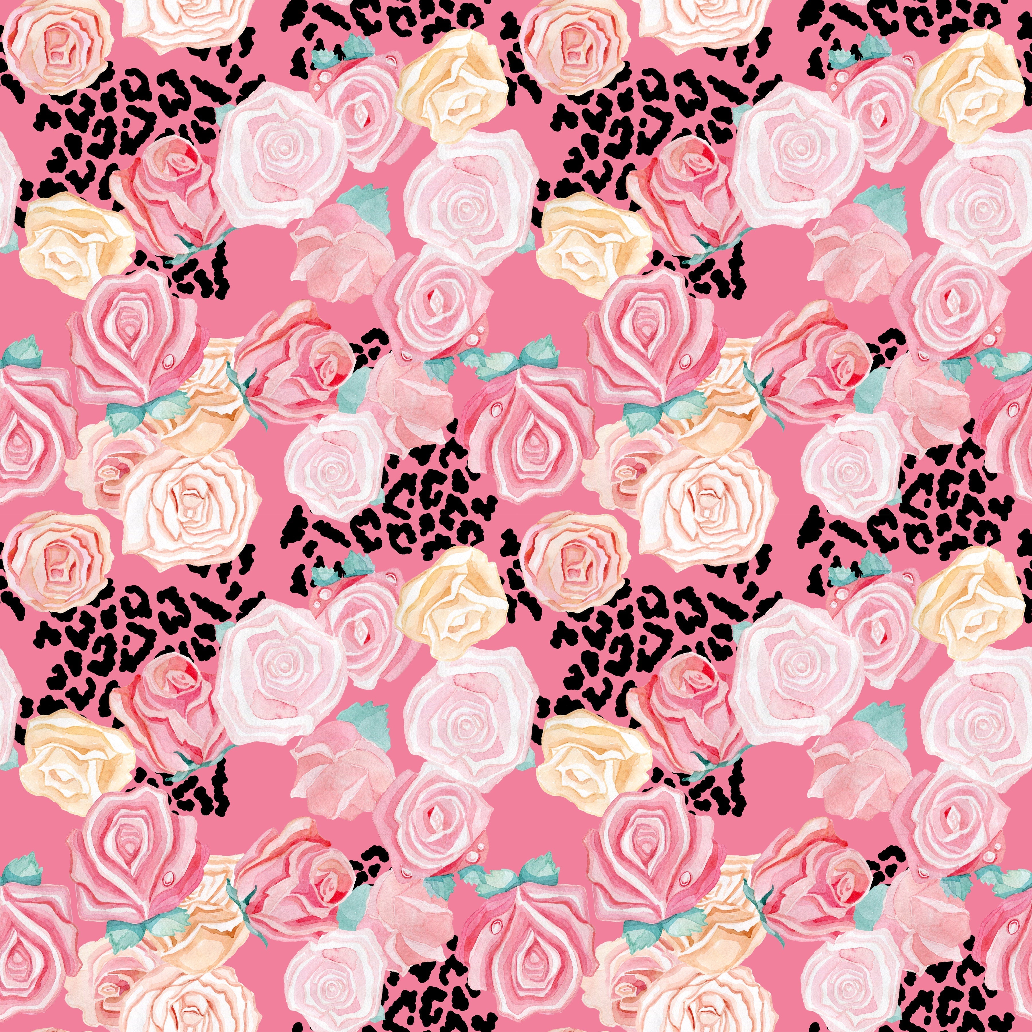 Roses on Leopard Print Pattern Vinyl 12" x 12" - The Vinyl Haus Main image