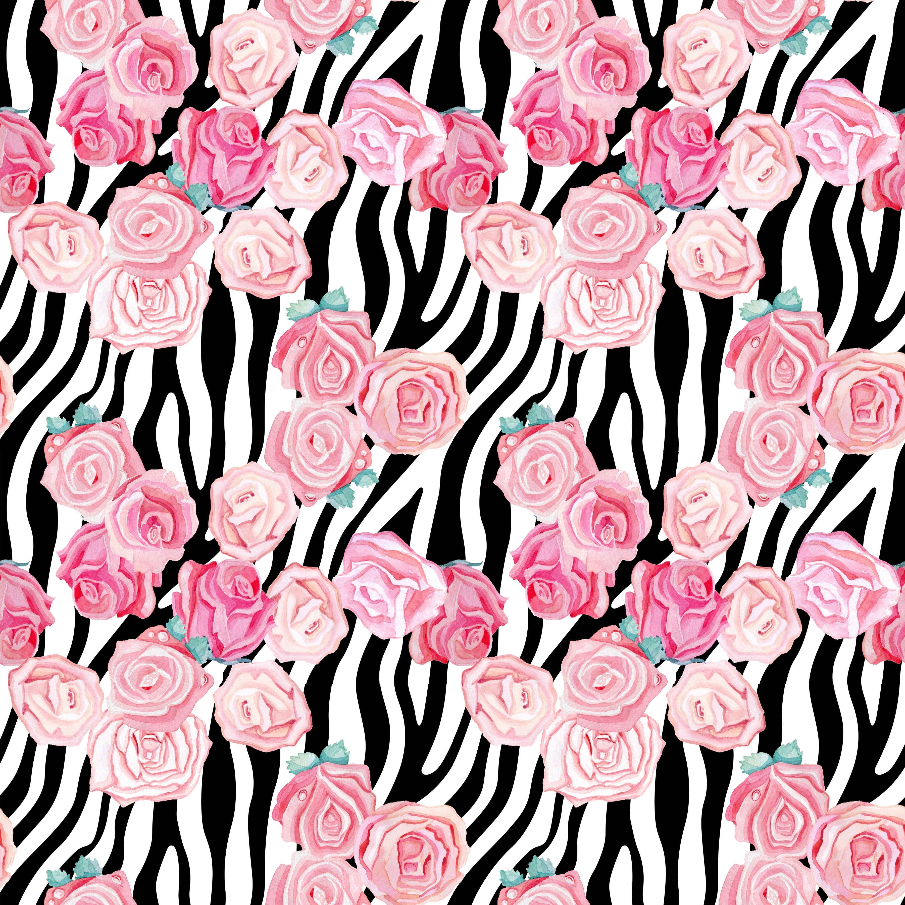 Roses on Zebra Print Pattern Vinyl 12" x 12" - The Vinyl Haus