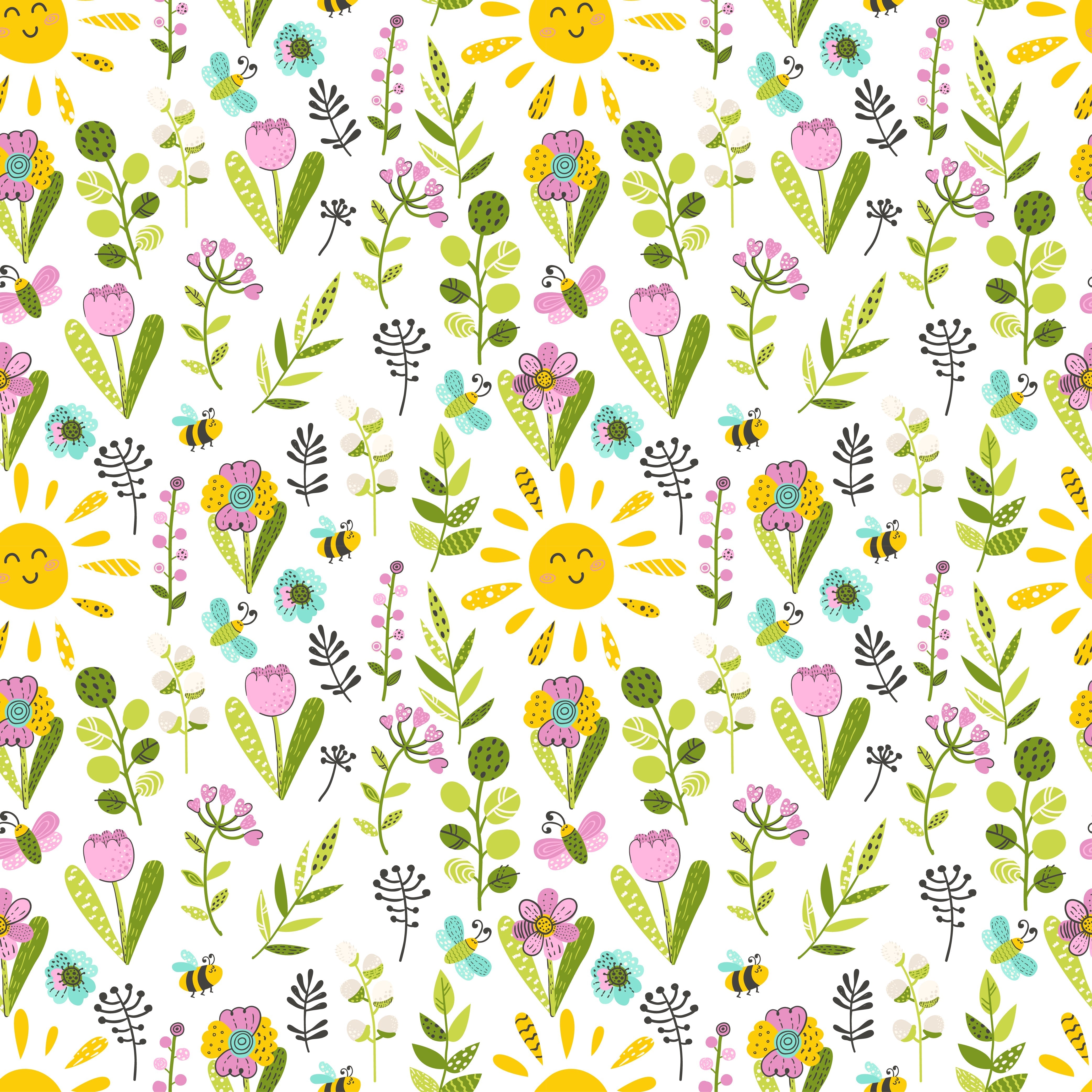 Spring Flowers, Bees and Butterflies Pattern Vinyl 12" x 12" - The Vinyl Haus Main image