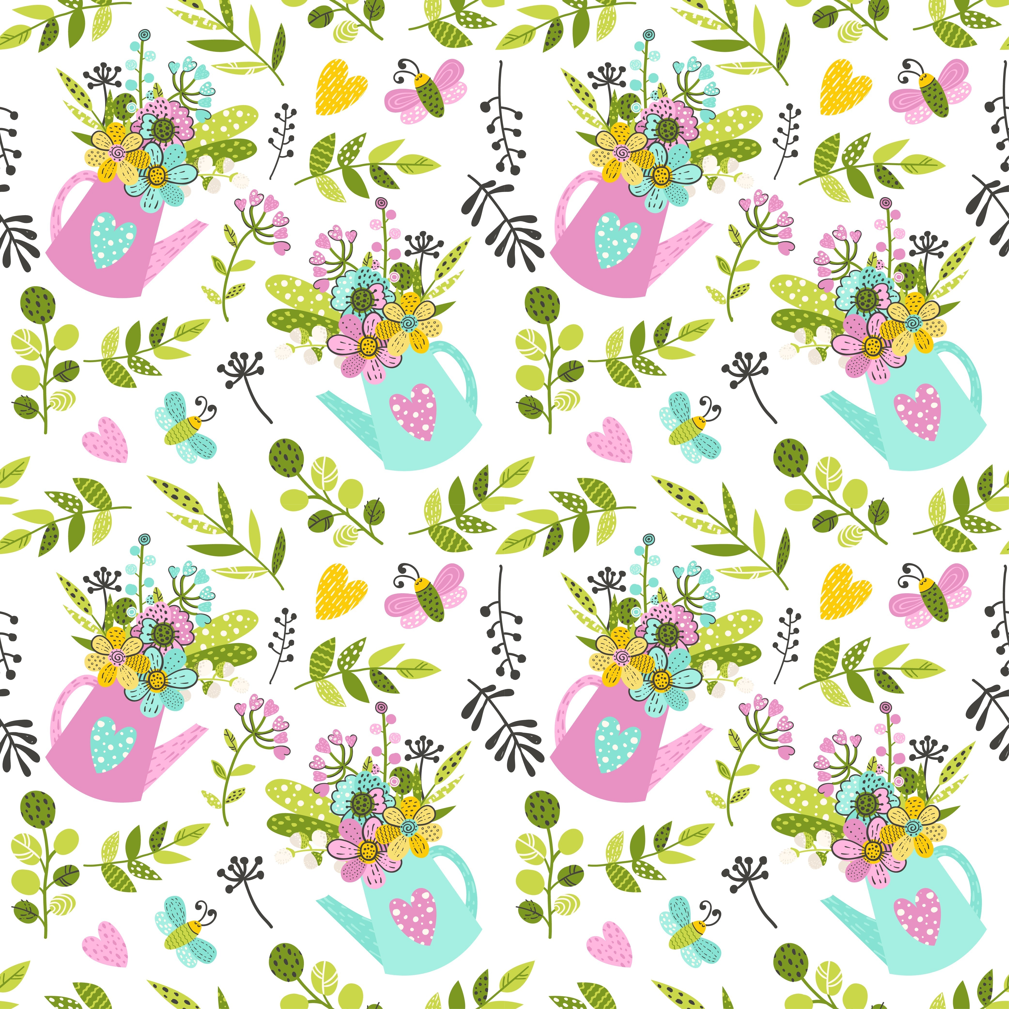 Flowers and Watering Cans Pattern Vinyl 12" x 12" - The Vinyl Haus Main image