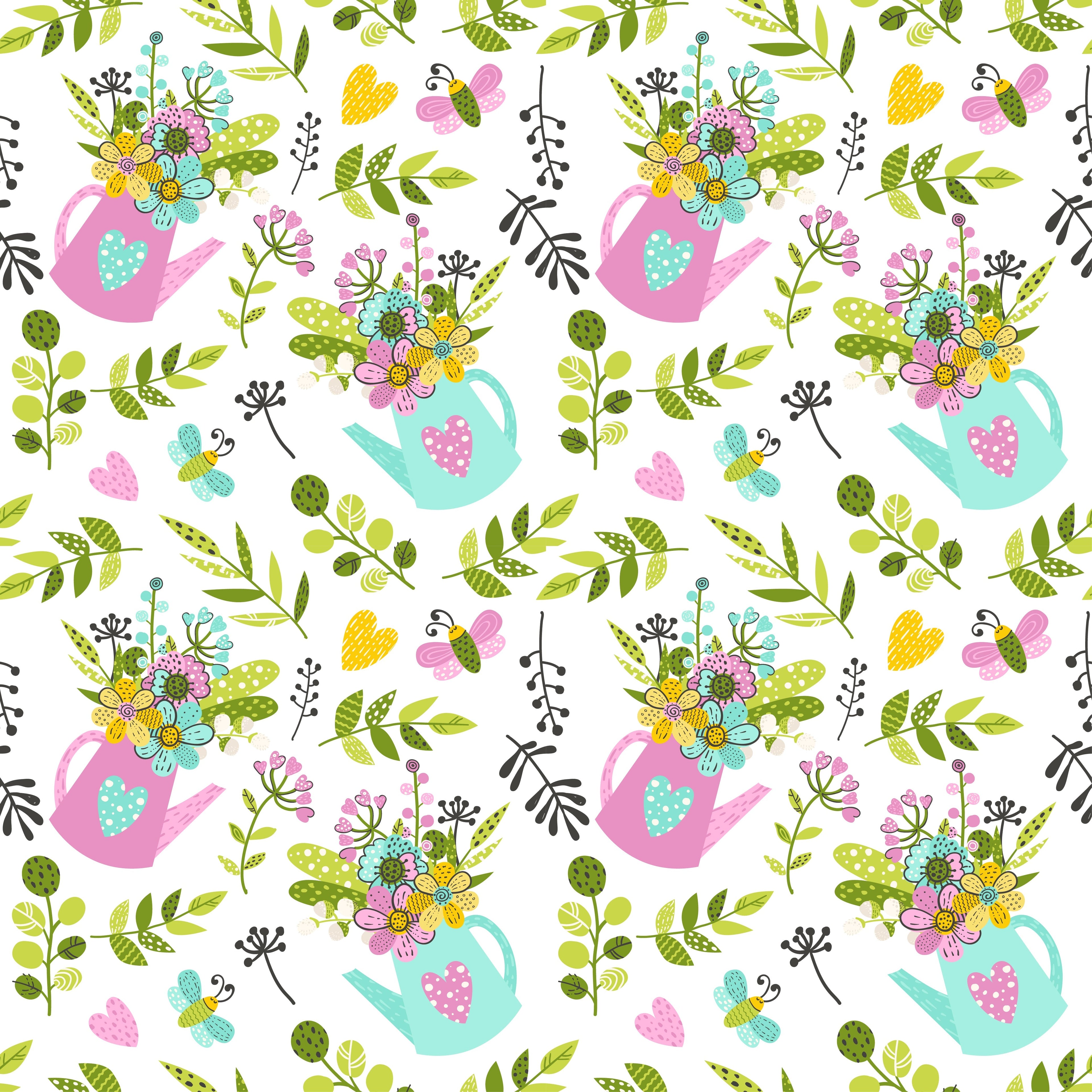Flowers and Watering Cans Pattern Vinyl 12" x 12" - The Vinyl Haus