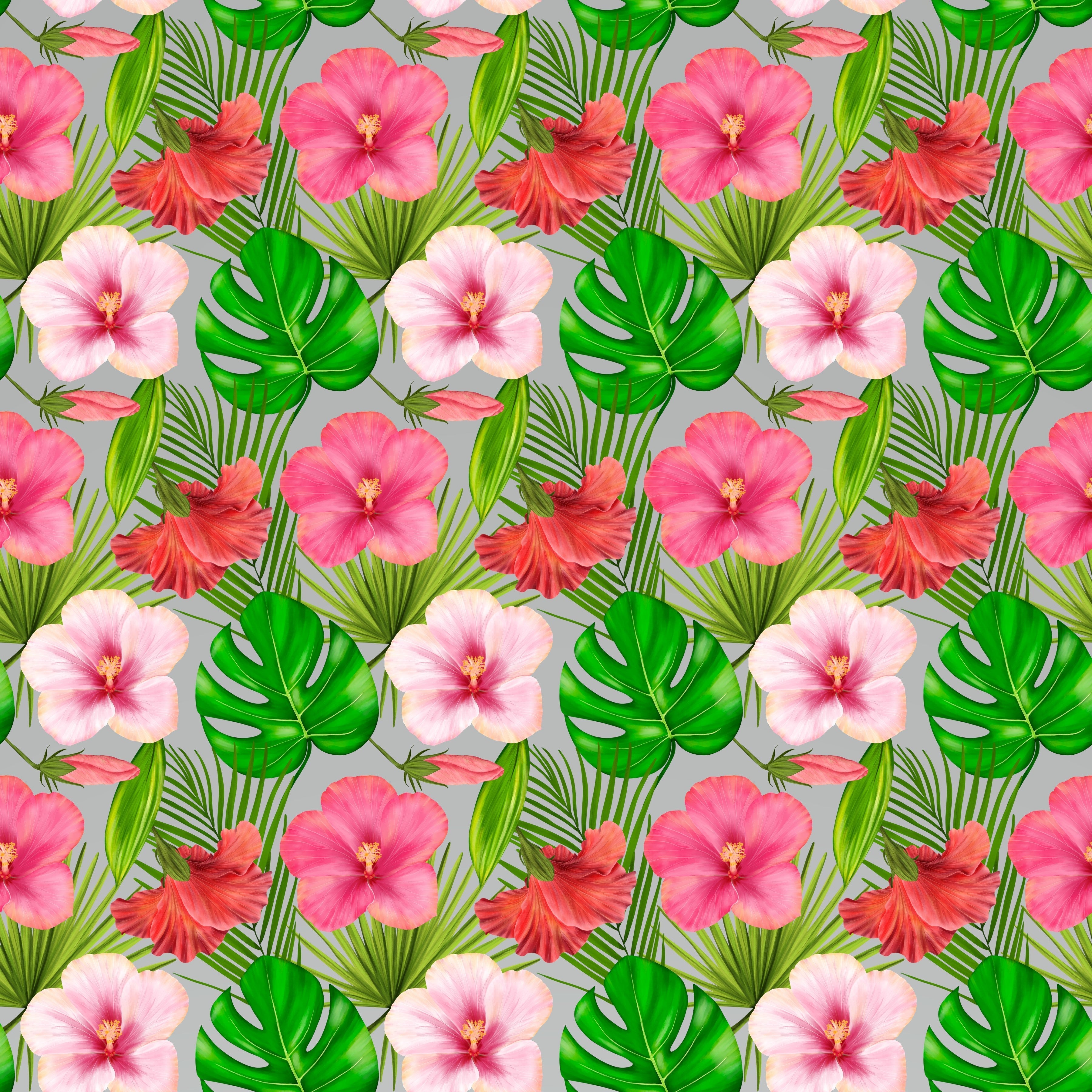 Hibiscus and Palms Small Pattern Vinyl 12" x 12" - The Vinyl Haus Main image