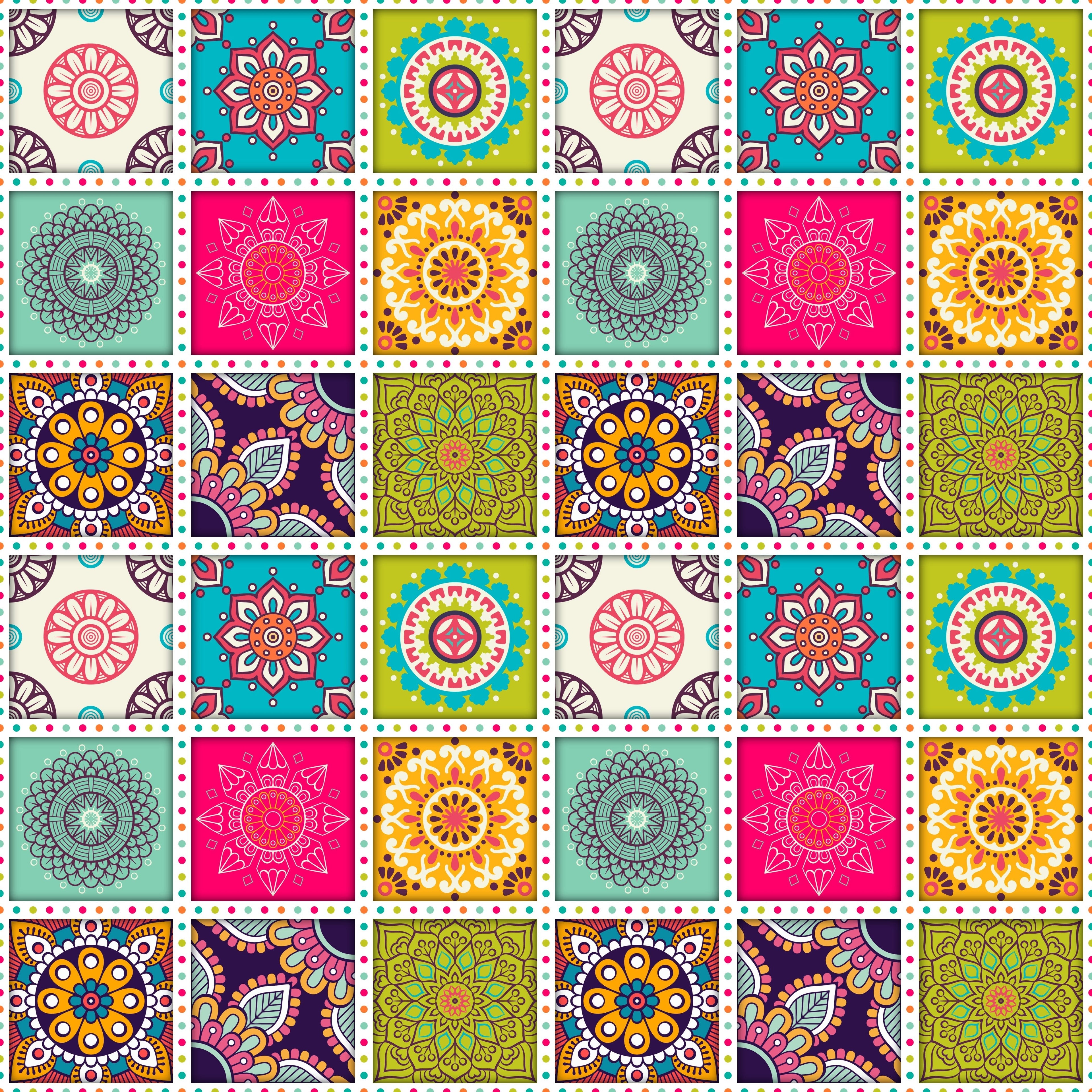 Mosaic Tiles with Bright Colored Mandalas Pattern Vinyl 12" x 12" - The Vinyl Haus