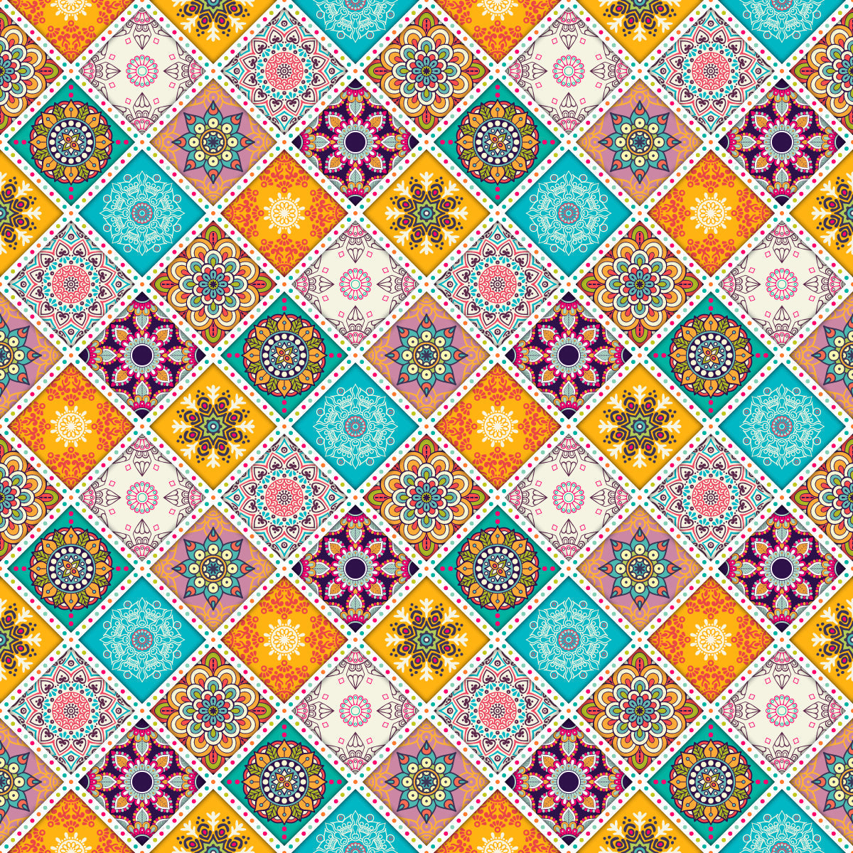 Mosaic Tiles with Blues and Yellows Mandala Pattern Vinyl 12" x 12" - The Vinyl Haus