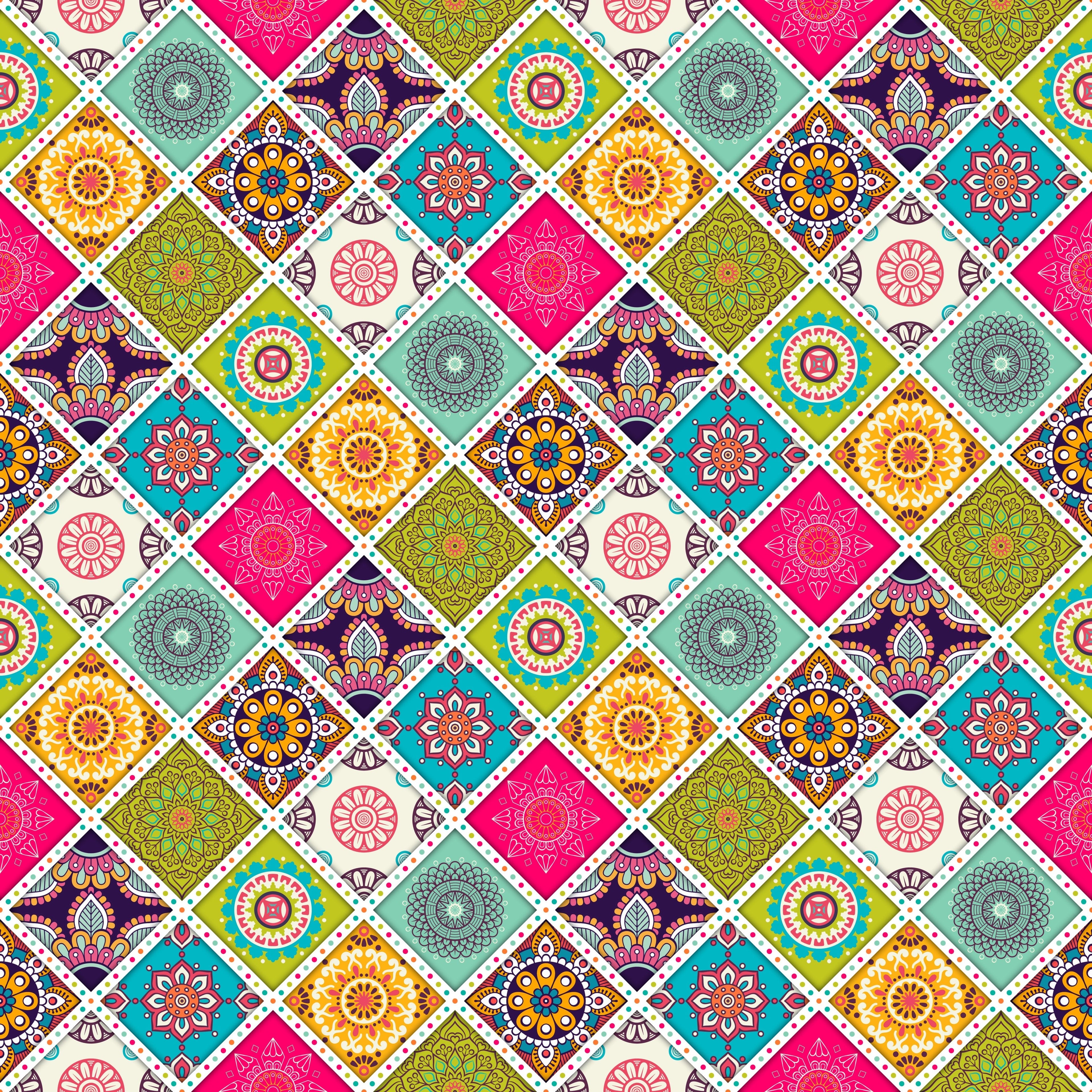 Mosaic Tiles with Bright Diamond Mandalas Pattern Vinyl 12" x 12" - The Vinyl Haus