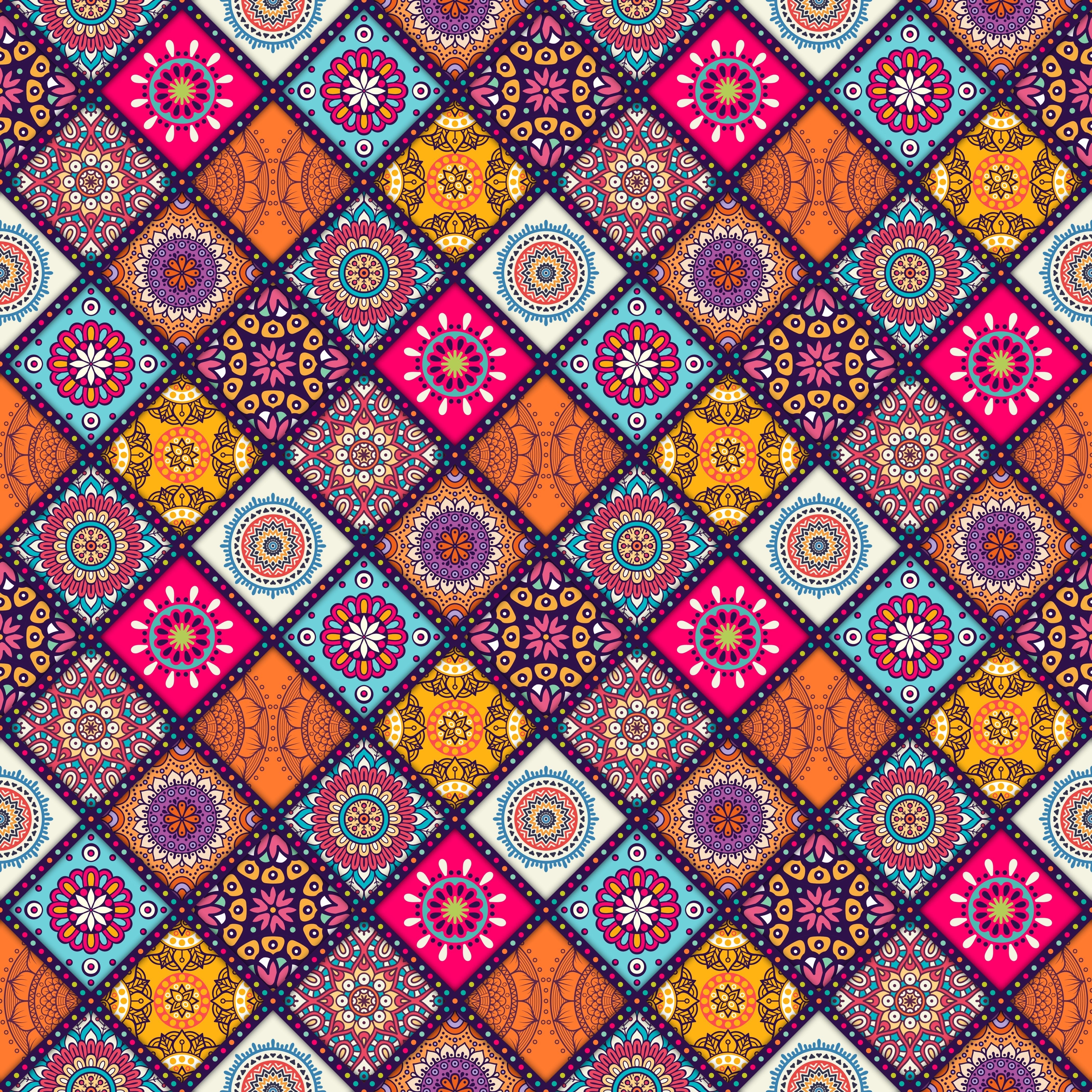 Mosaic Tiles with Diamond Mandalas Pattern Vinyl 12" x 12" - The Vinyl Haus Main image