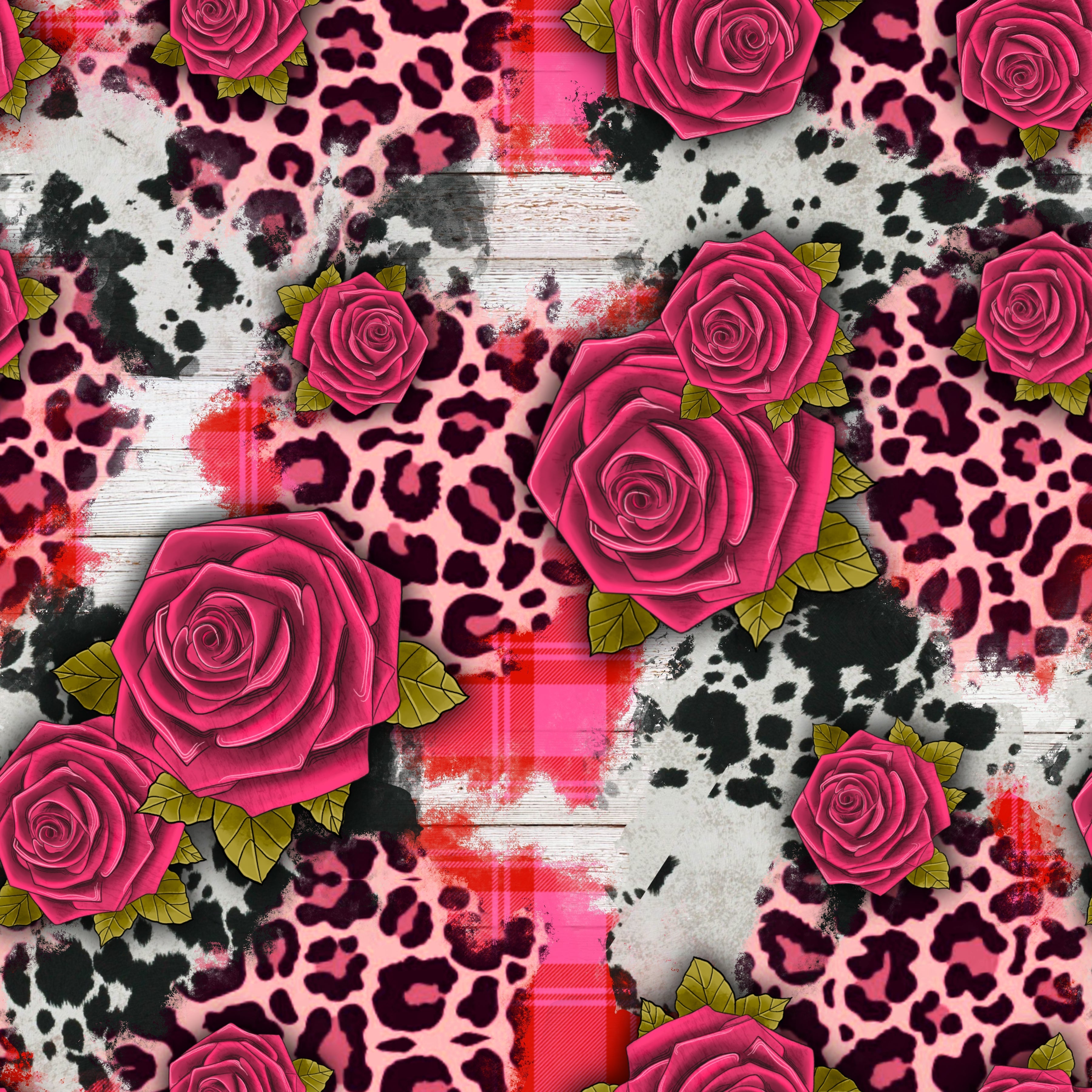 Western Leopard with Roses Pattern Vinyl 12" x 12" - The Vinyl Haus Main image