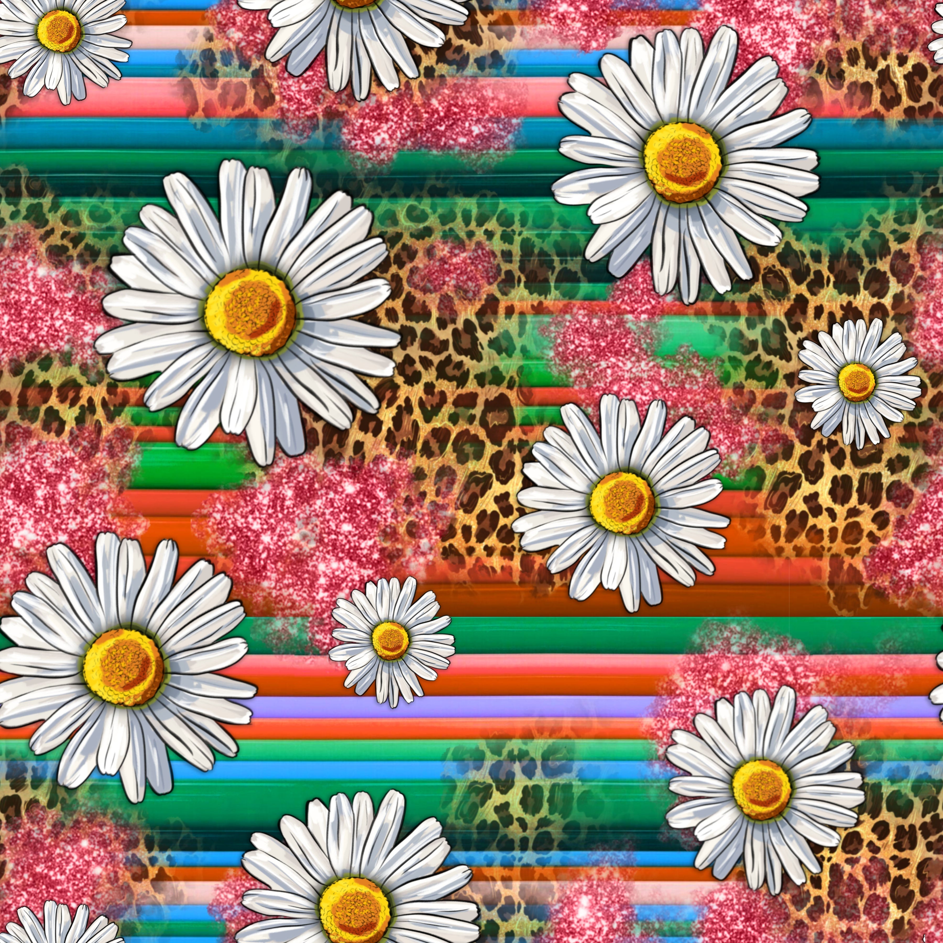 Serape Daisies and Leopard Pattern Vinyl 12" x 12" - The Vinyl Haus Main image