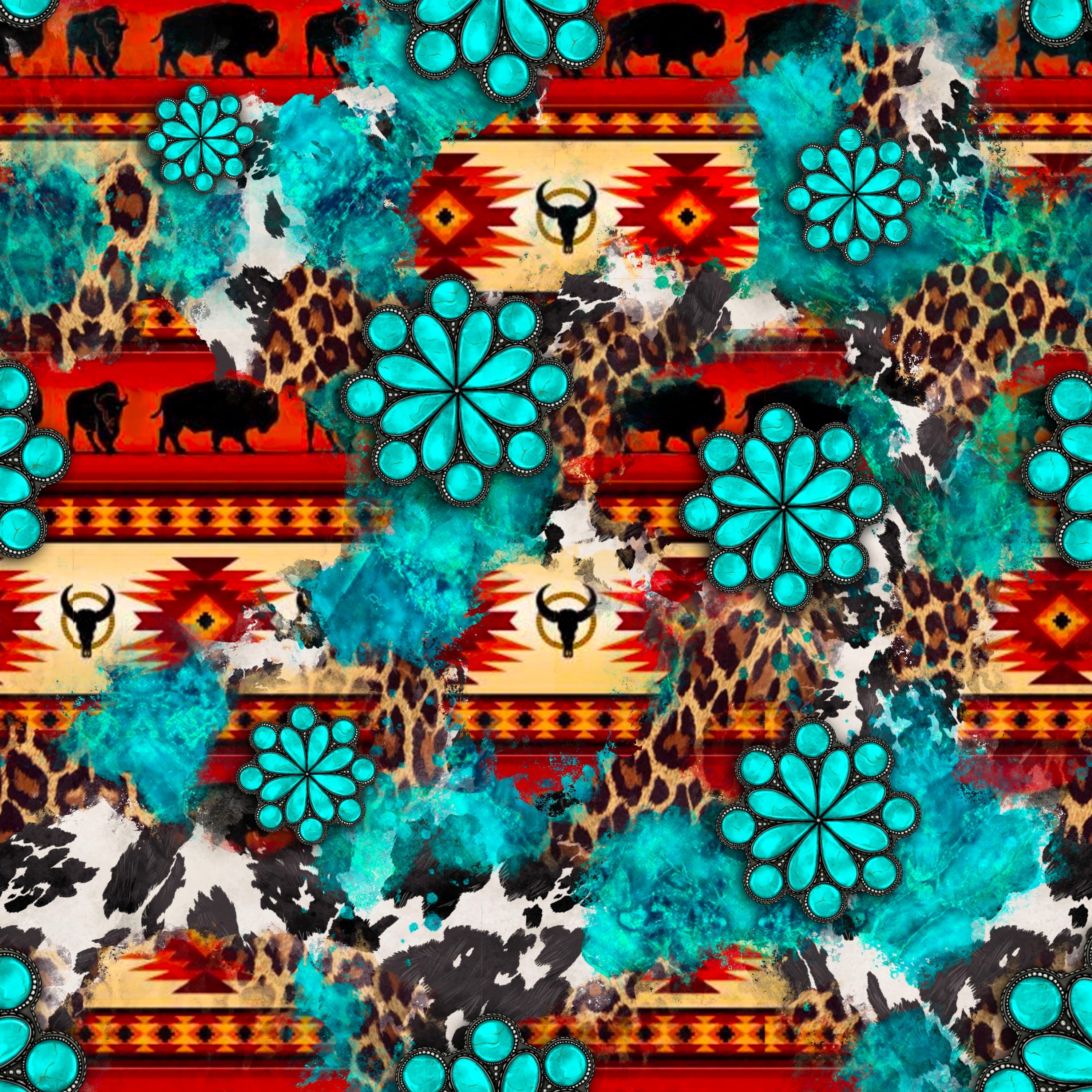 Aztec Turquoise Cowhide Pattern Vinyl 12" x 12" - The Vinyl Haus Main image