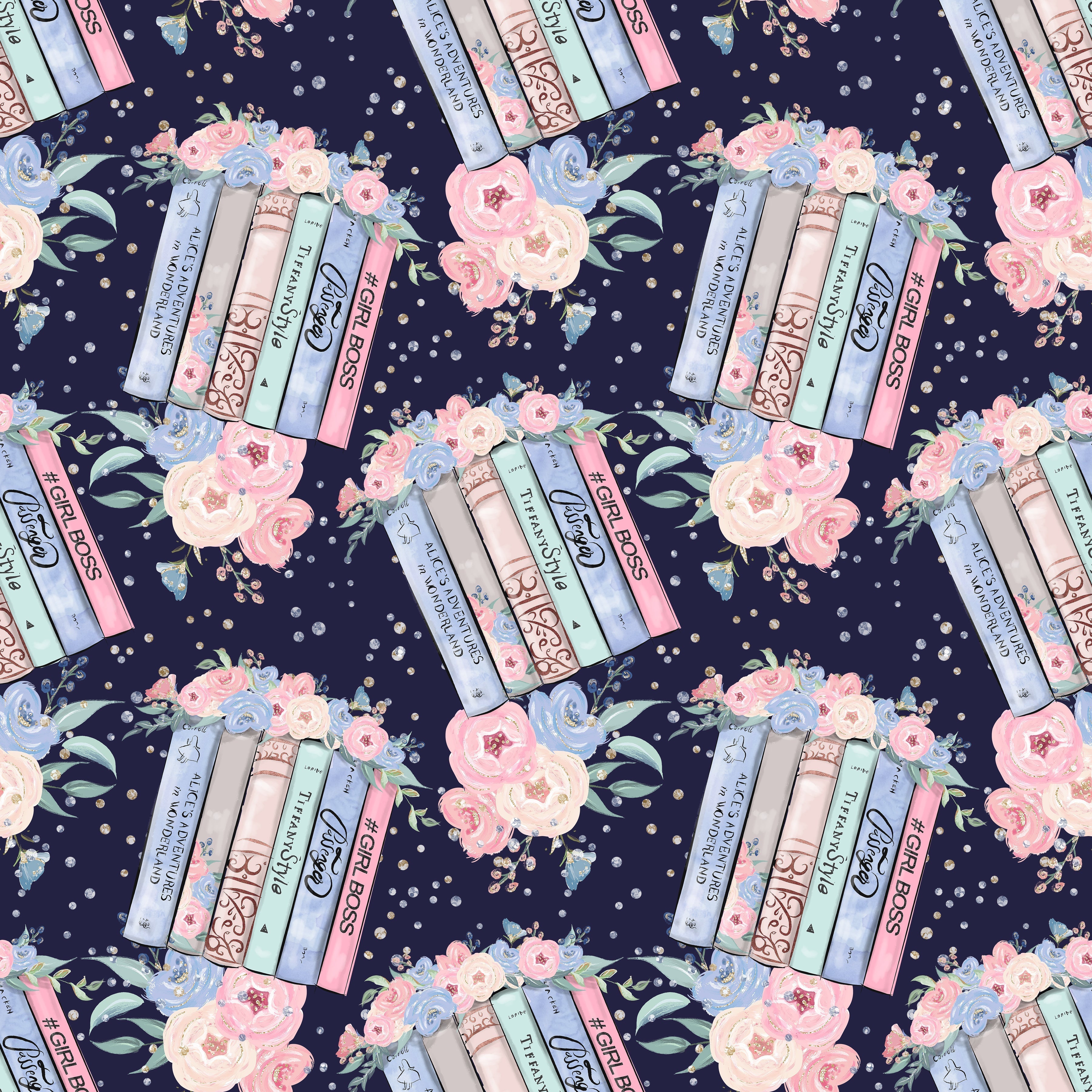 Girl Boss Book Stacks and Roses Pattern Vinyl 12" x 12" - The Vinyl Haus