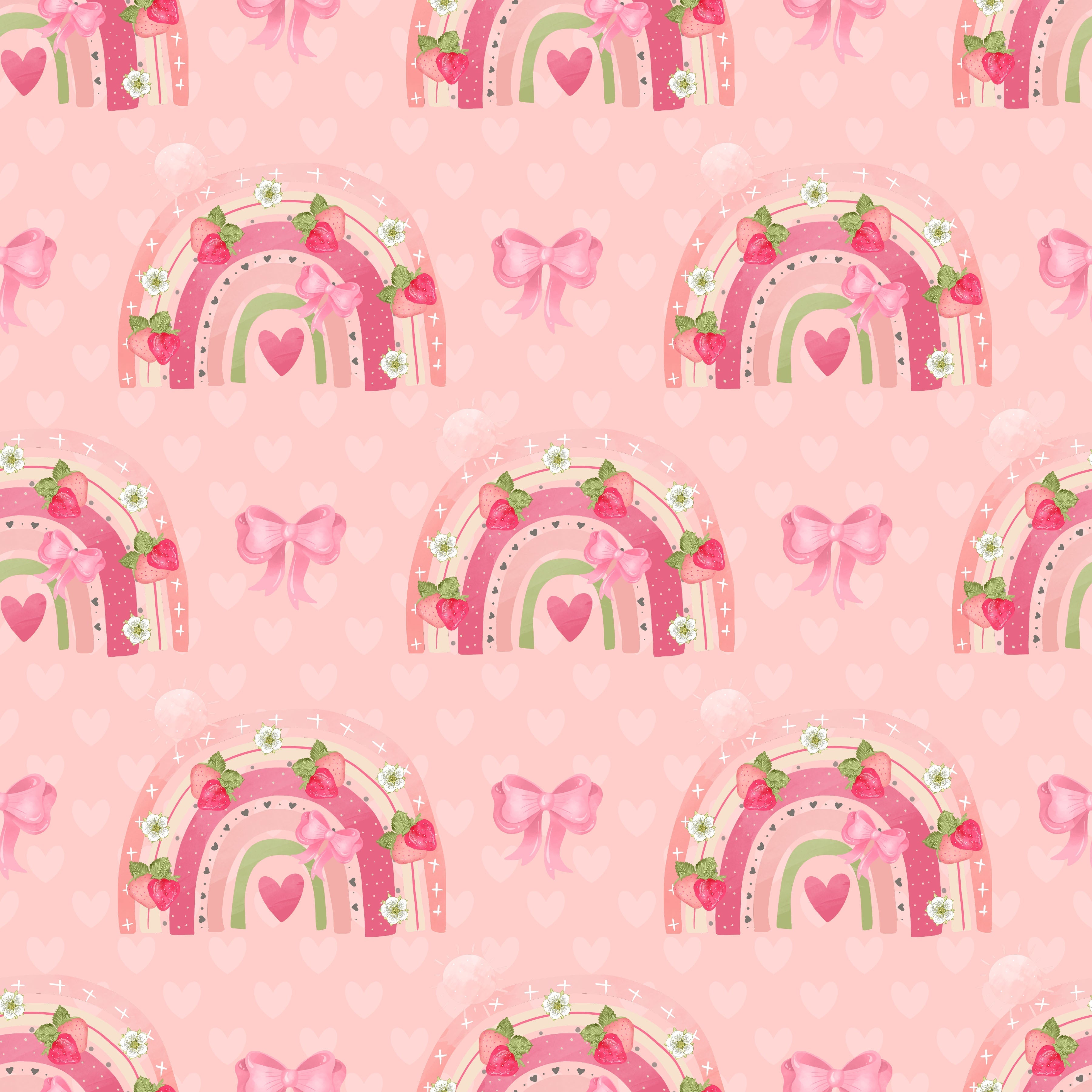 Strawberries and Rainbows Pink Background Pattern Vinyl 12" x 12" - The Vinyl Haus
