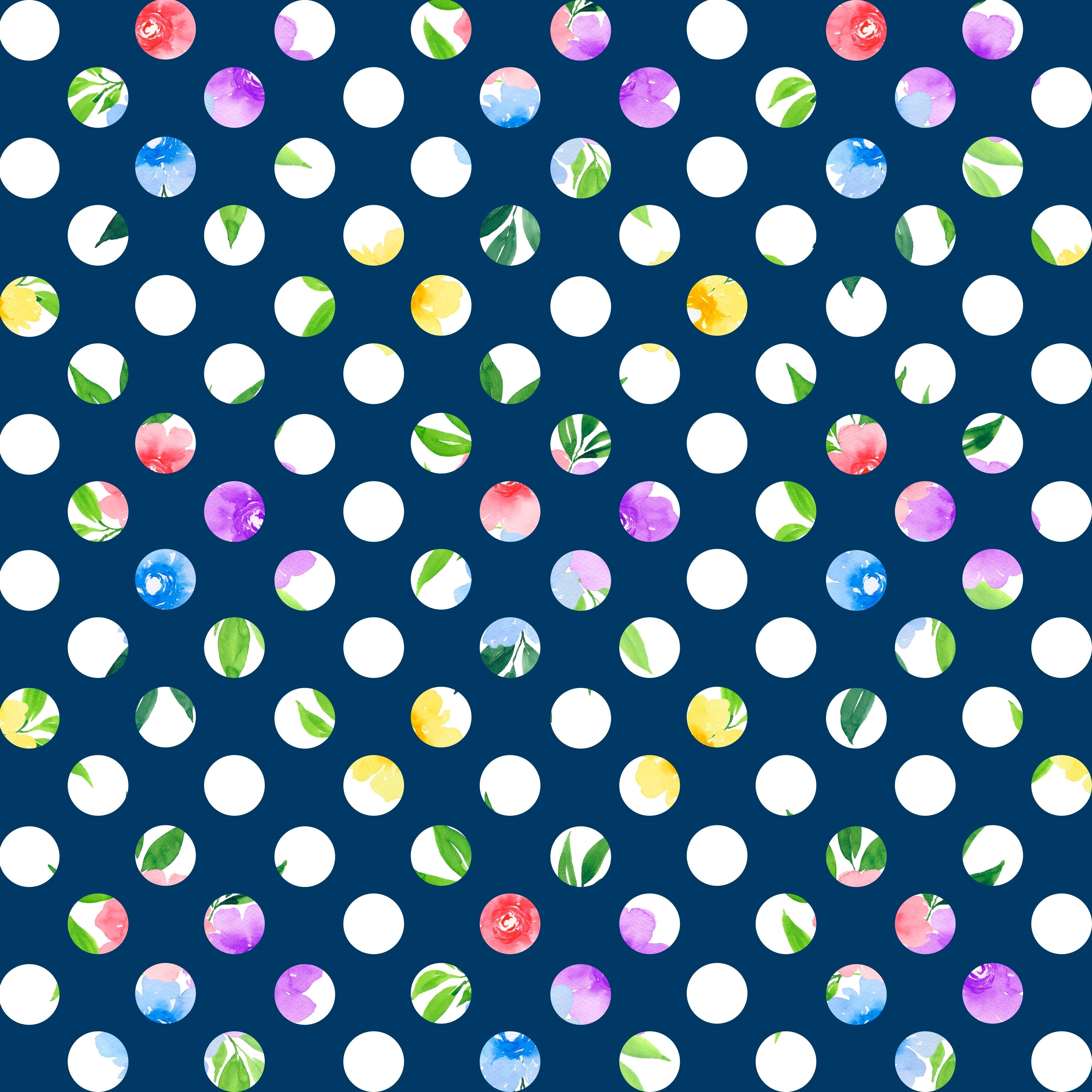 Garden Floral Polka Dots Black Background Pattern Vinyl 12" x 12" - The Vinyl Haus Main image