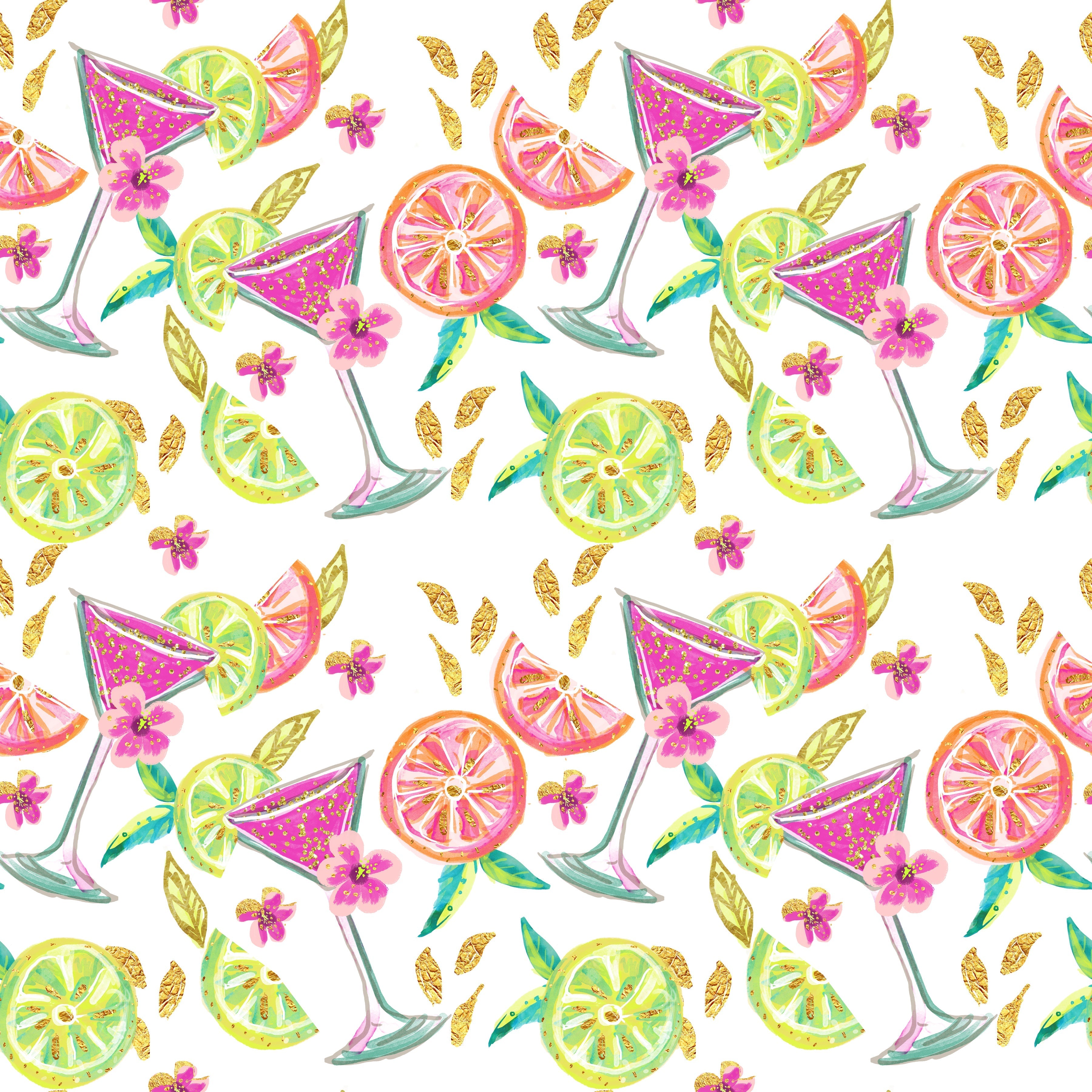 Golden Sparkle Tropical Fruit Drinks Pattern Vinyl 12" x 12" - The Vinyl Haus Main image