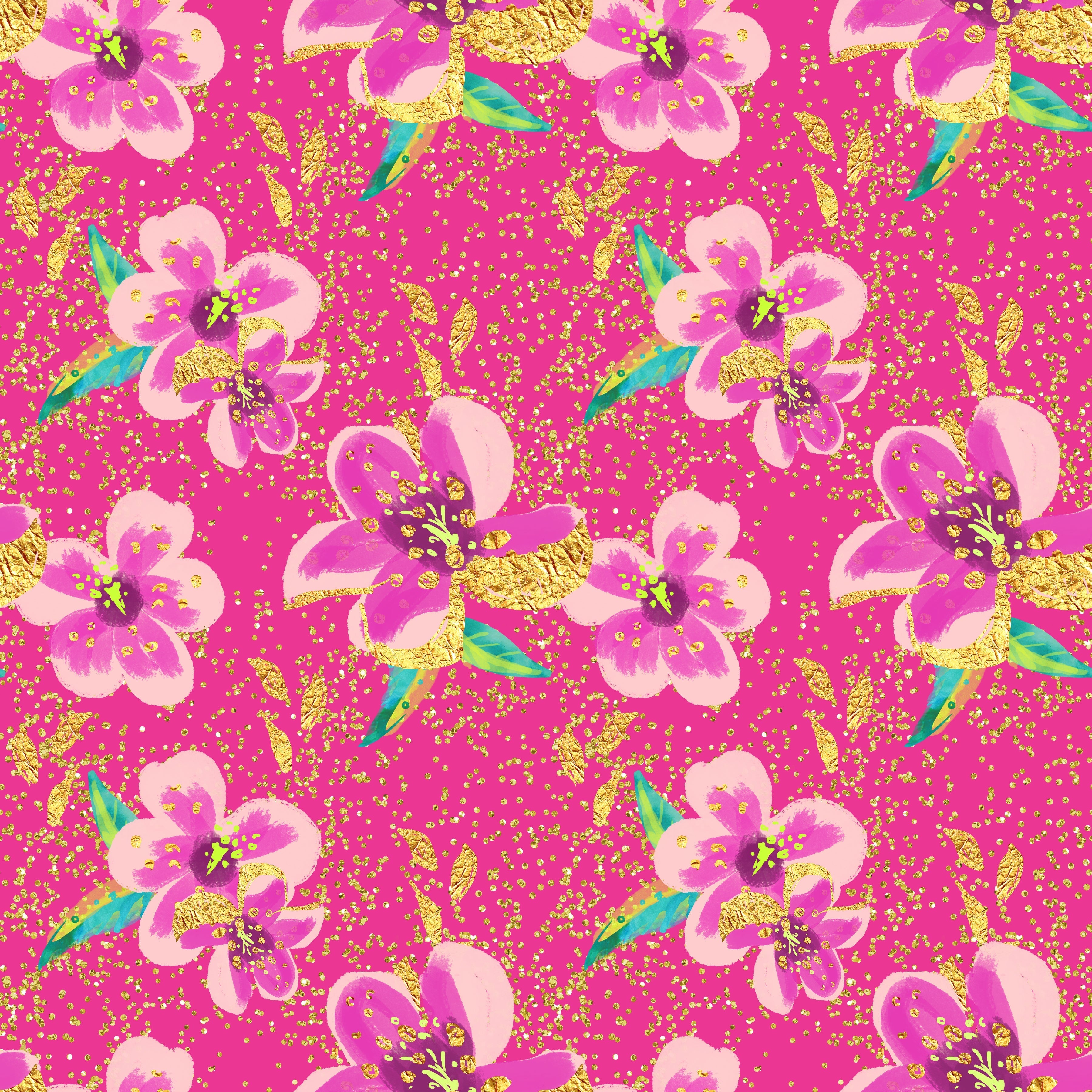 Golden Sparkle Tropical Flowers Pattern Vinyl 12" x 12" - The Vinyl Haus