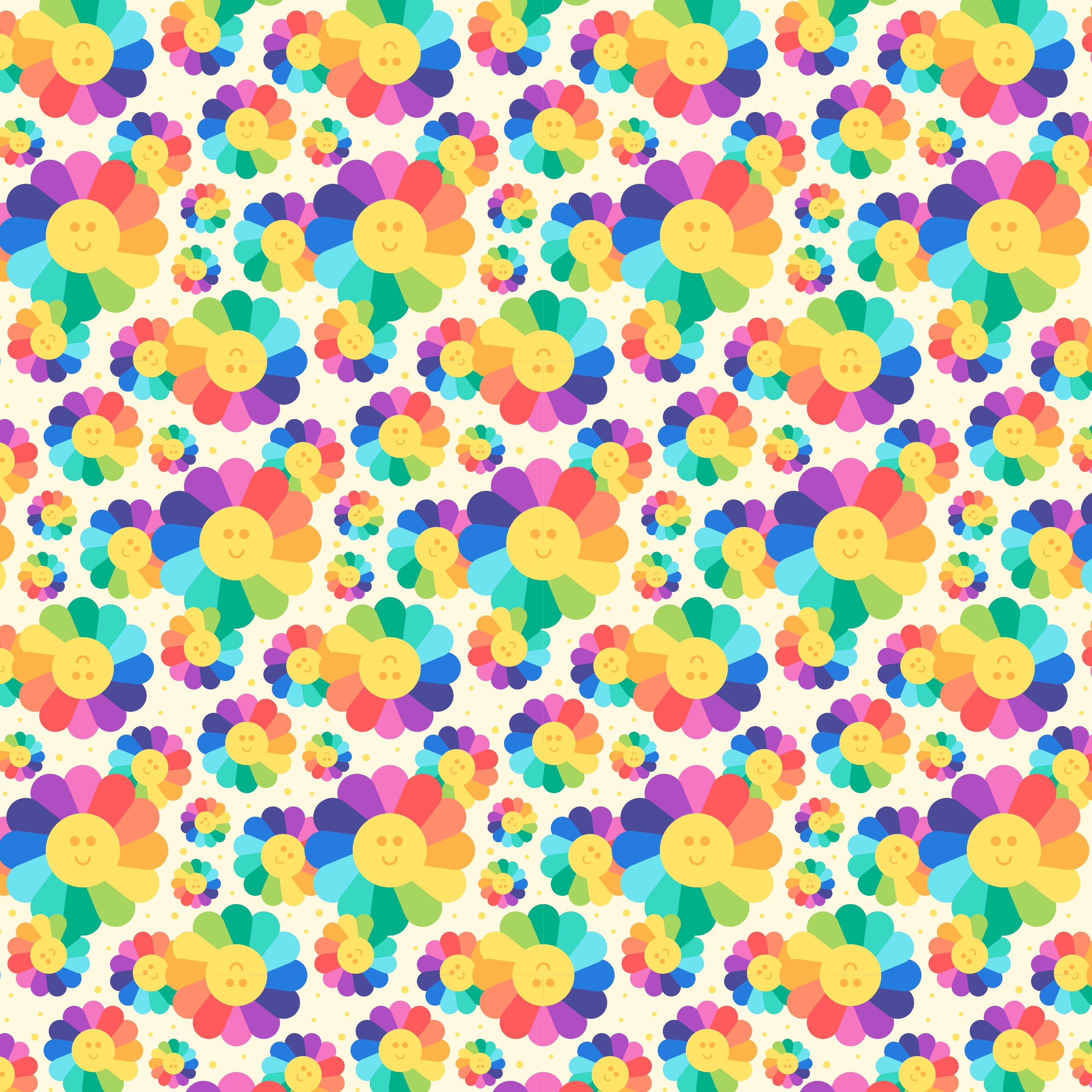 Rainbow Flower Smiley Faces Pattern Vinyl 12" x 12" - The Vinyl Haus Main image