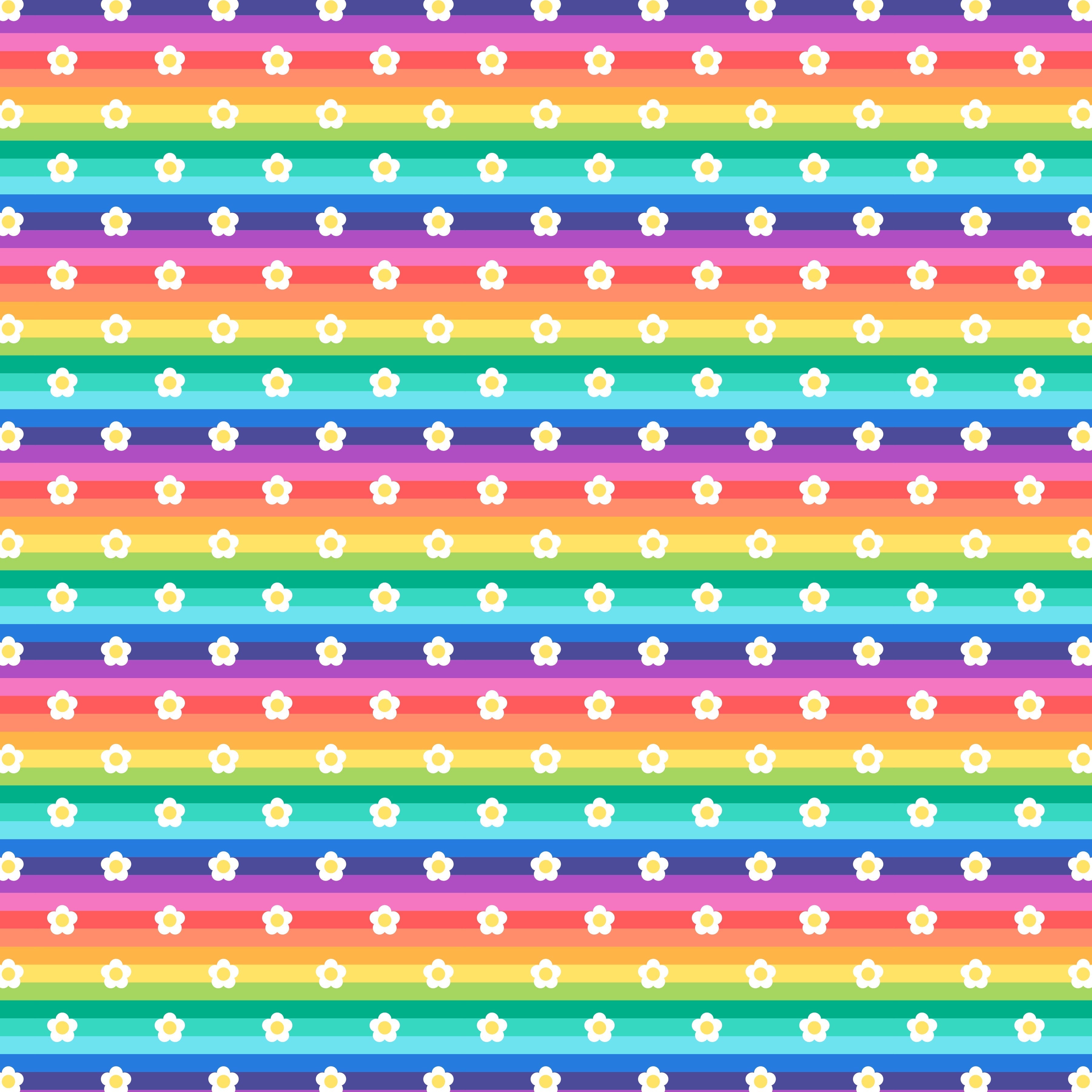 Small Rainbow Stripes With Daisies Pattern Vinyl 12" x 12" - The Vinyl Haus