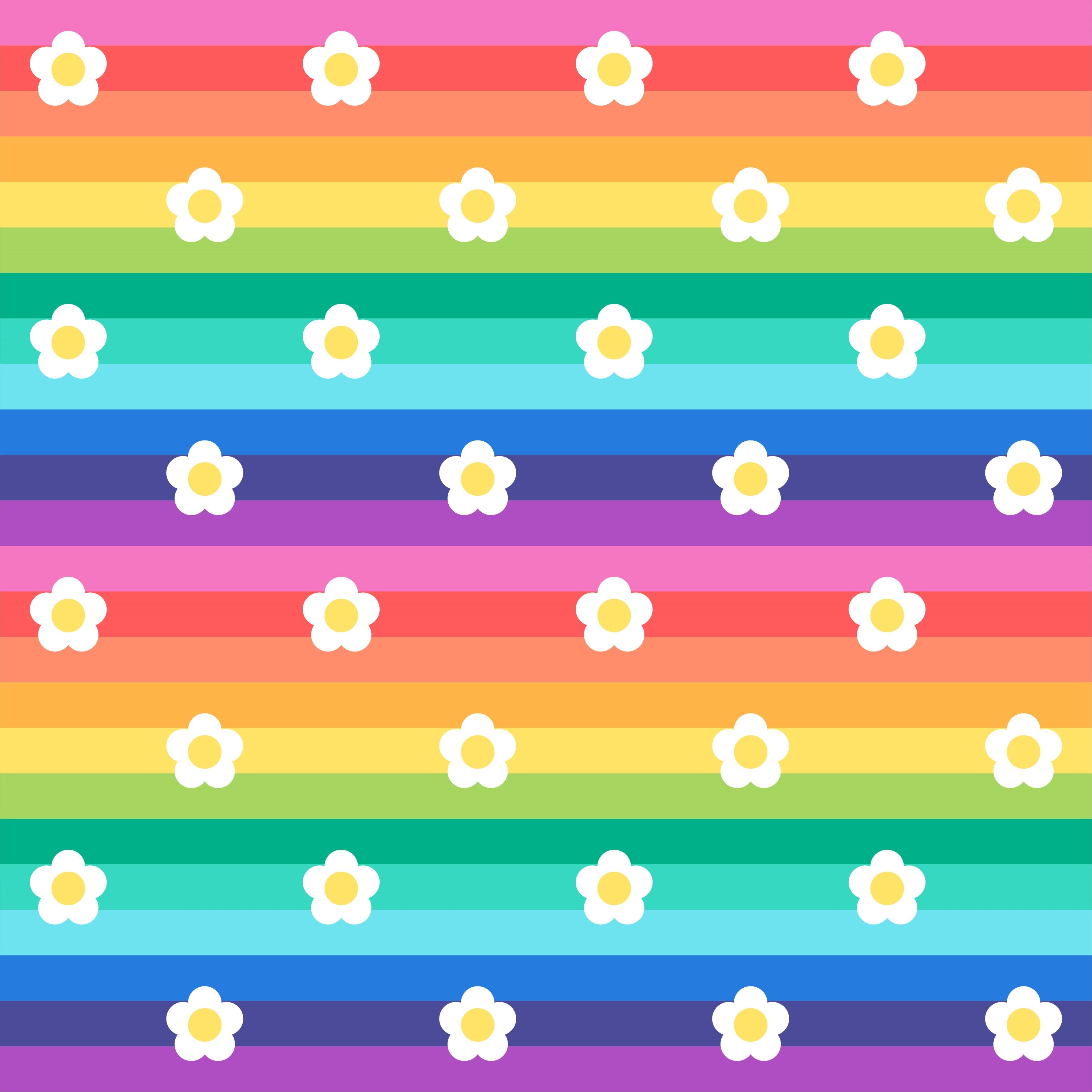 Large Rainbow Stripes With Daisies Pattern Vinyl 12" x 12" - The Vinyl Haus
