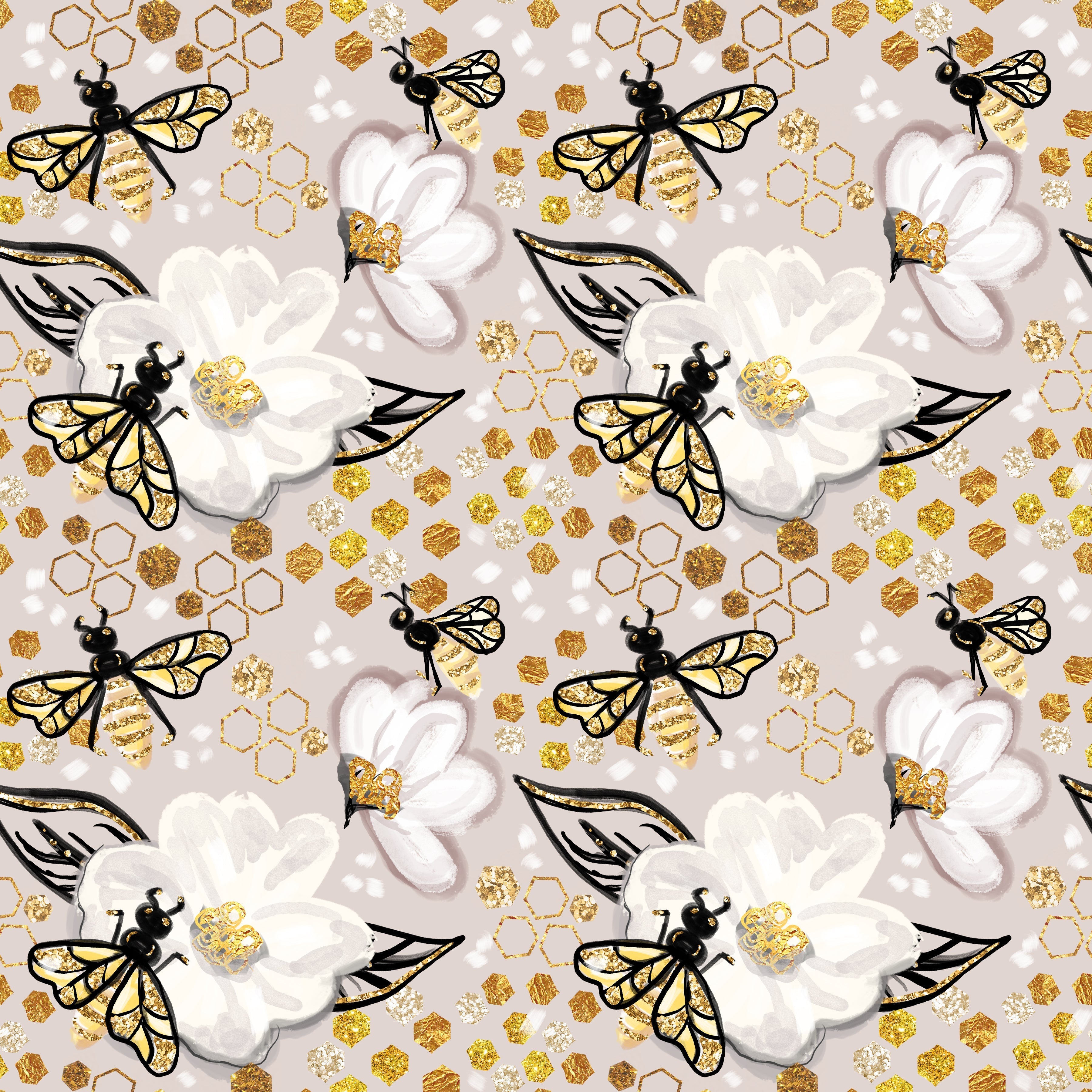 Bees on Flowers and Honeycombs Pattern Vinyl 12" x 12" - The Vinyl Haus Main image