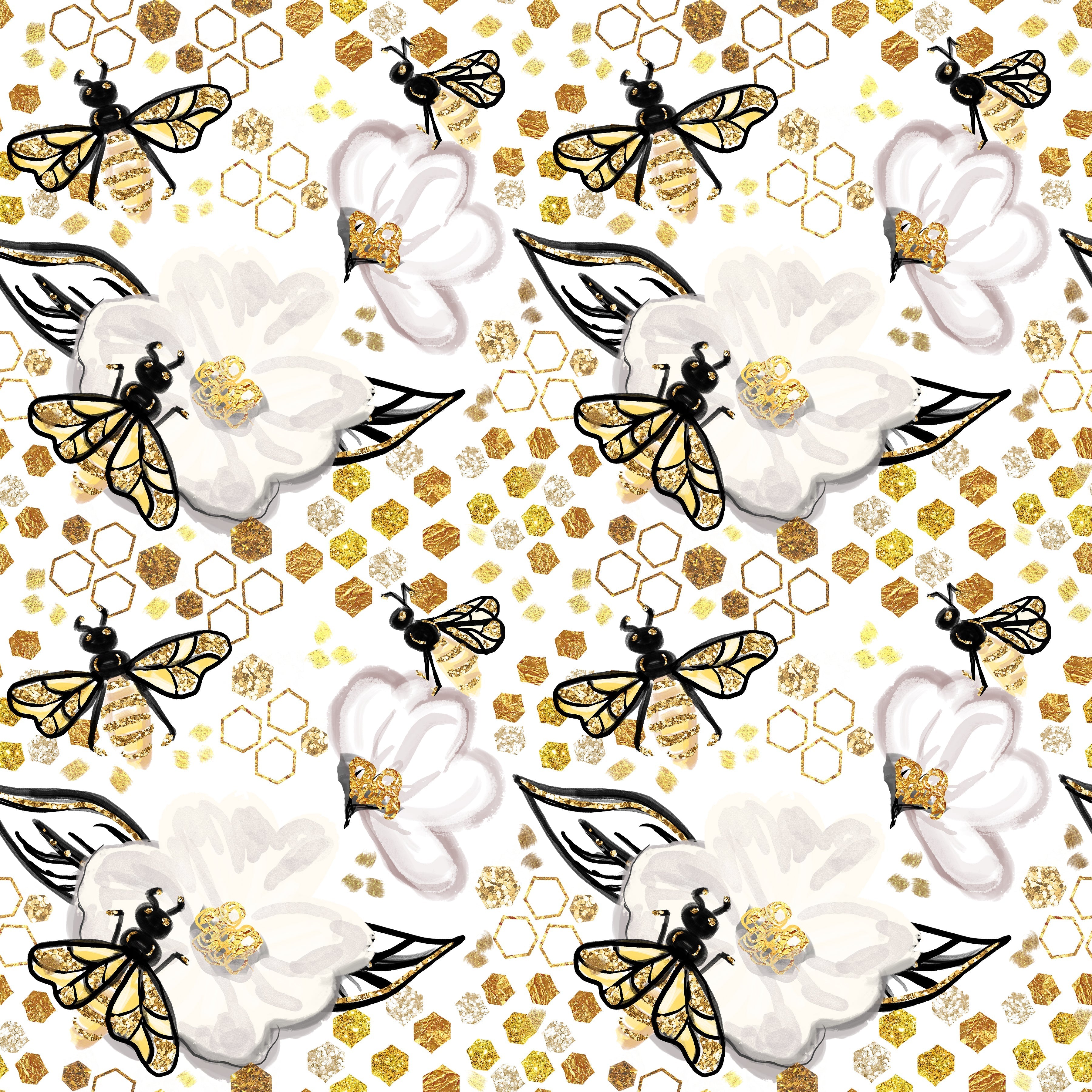 Bees on Flowers and Honeycombs Light Background Pattern Vinyl 12" x 12" - The Vinyl Haus Main image