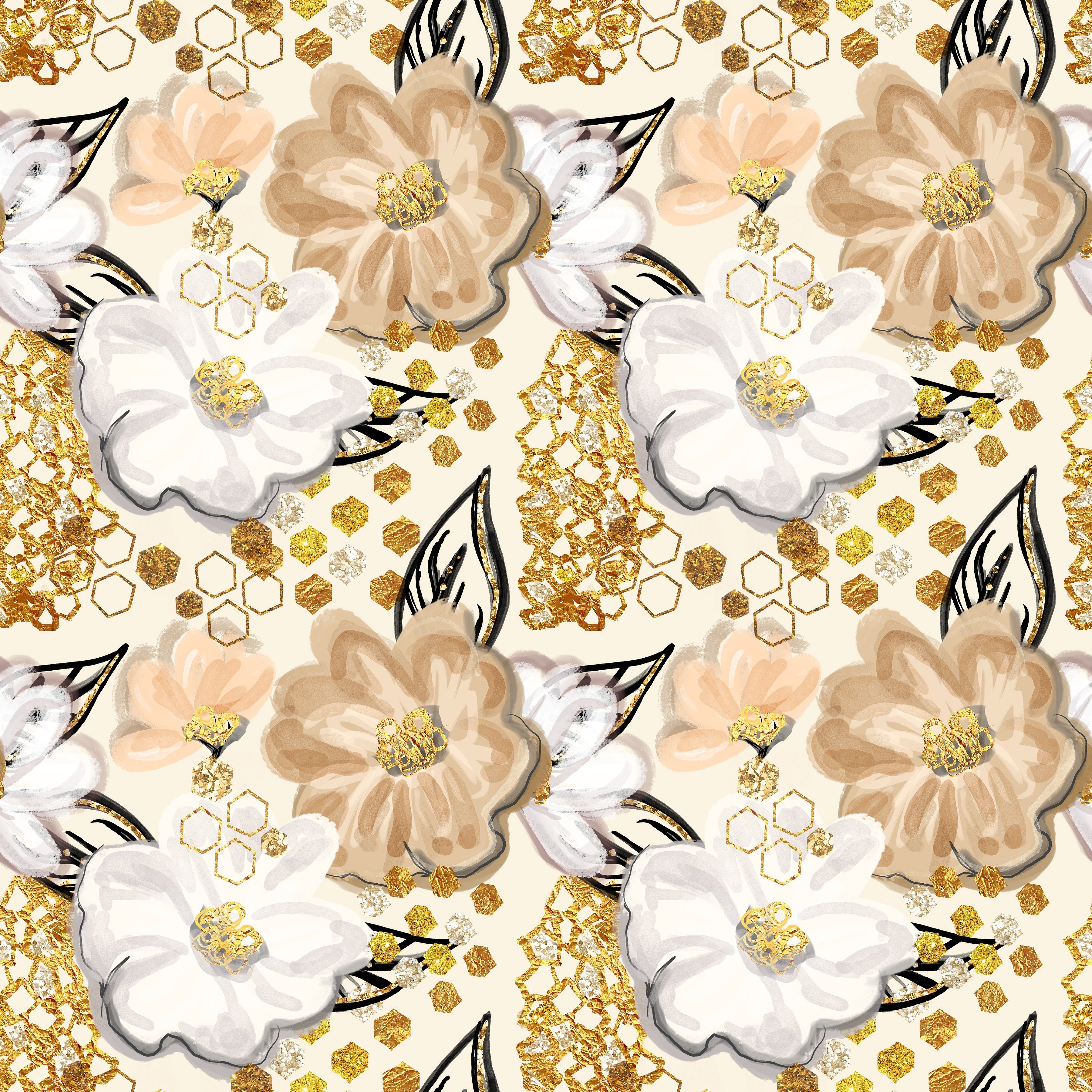Golden Bee Floral Pattern Vinyl 12" x 12" - The Vinyl Haus