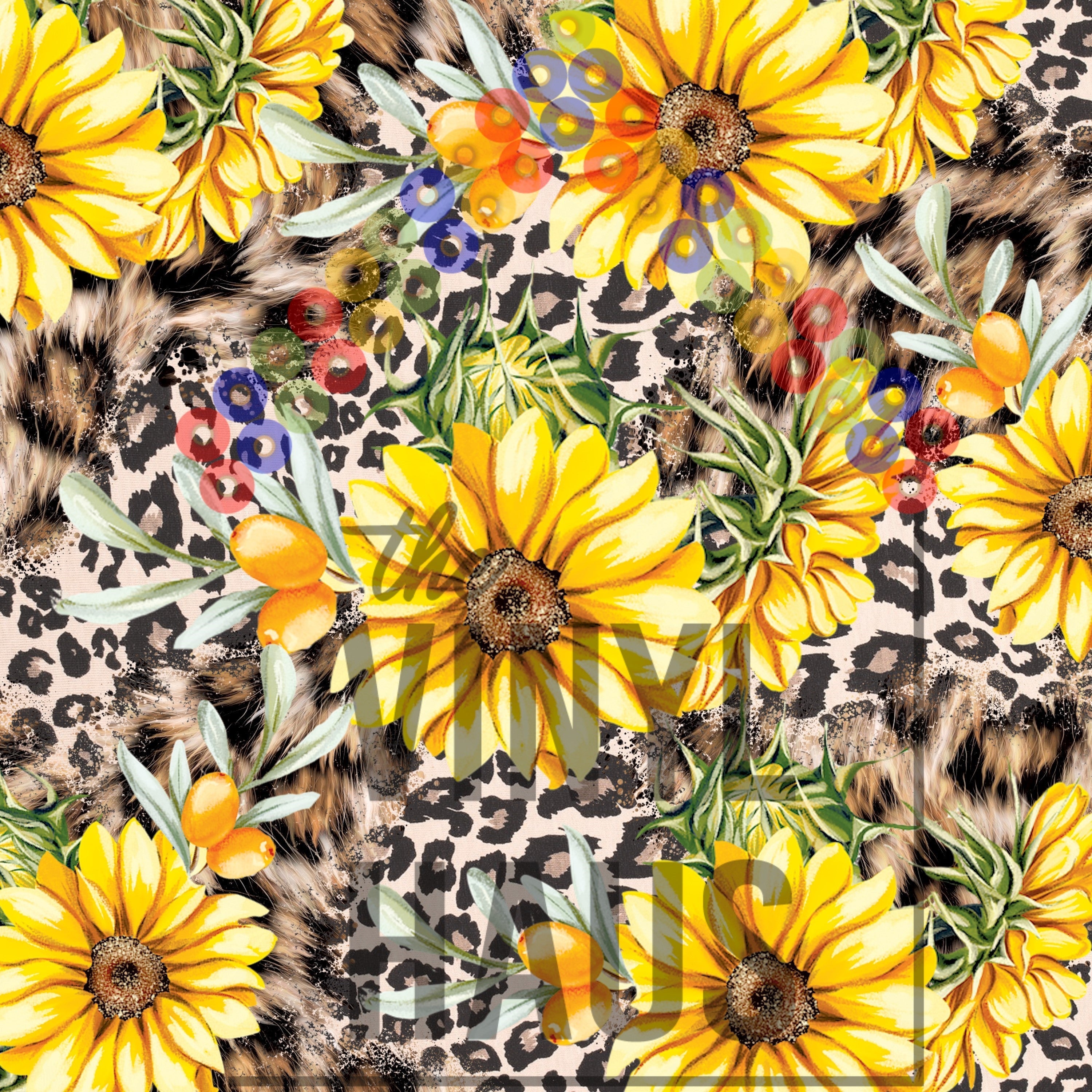 Big Sunflowers and Leopard  Pattern Vinyl 12" x 9" - The Vinyl Haus Main image