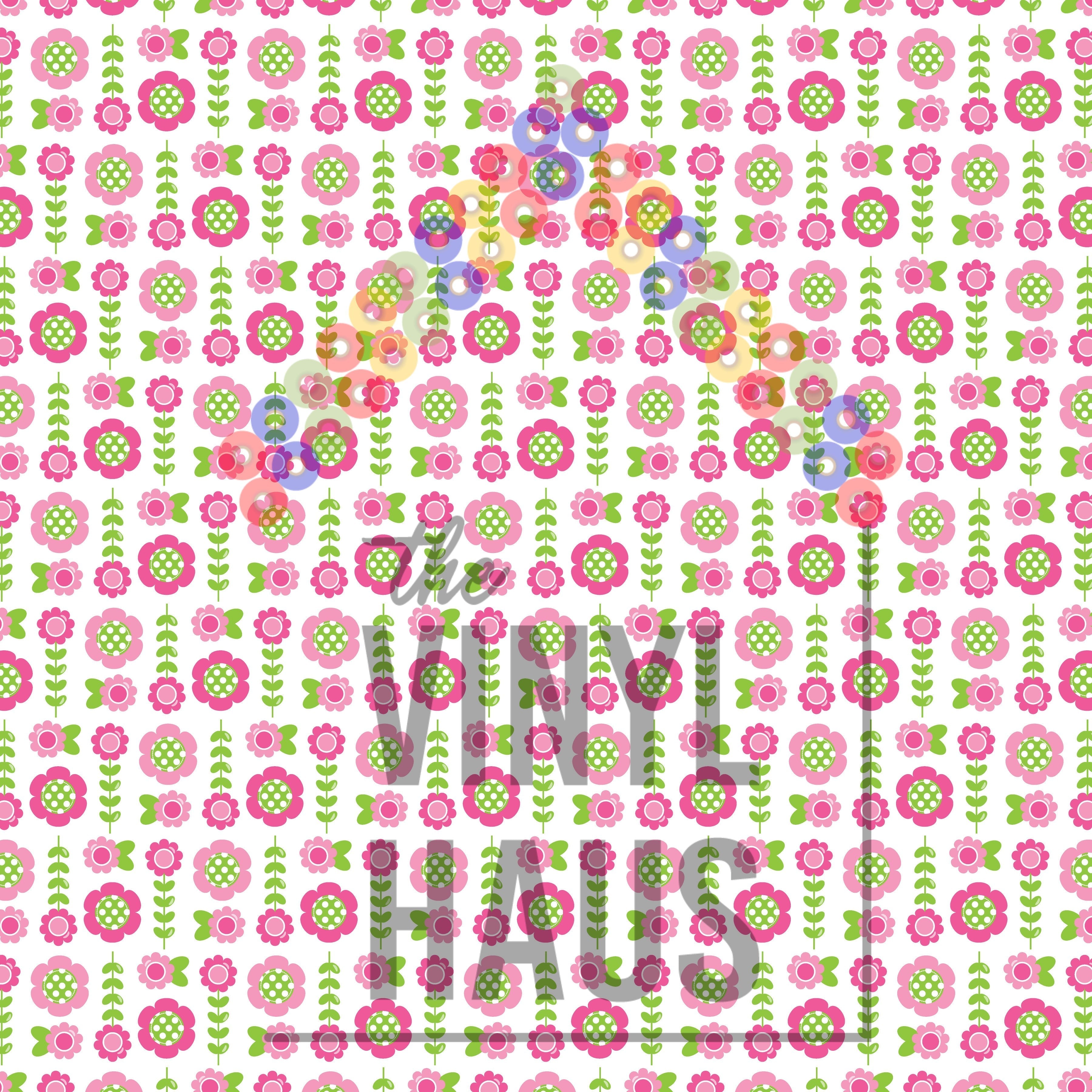 Pink Flowers White Background Pattern Vinyl 12" x 9" - The Vinyl Haus Main image