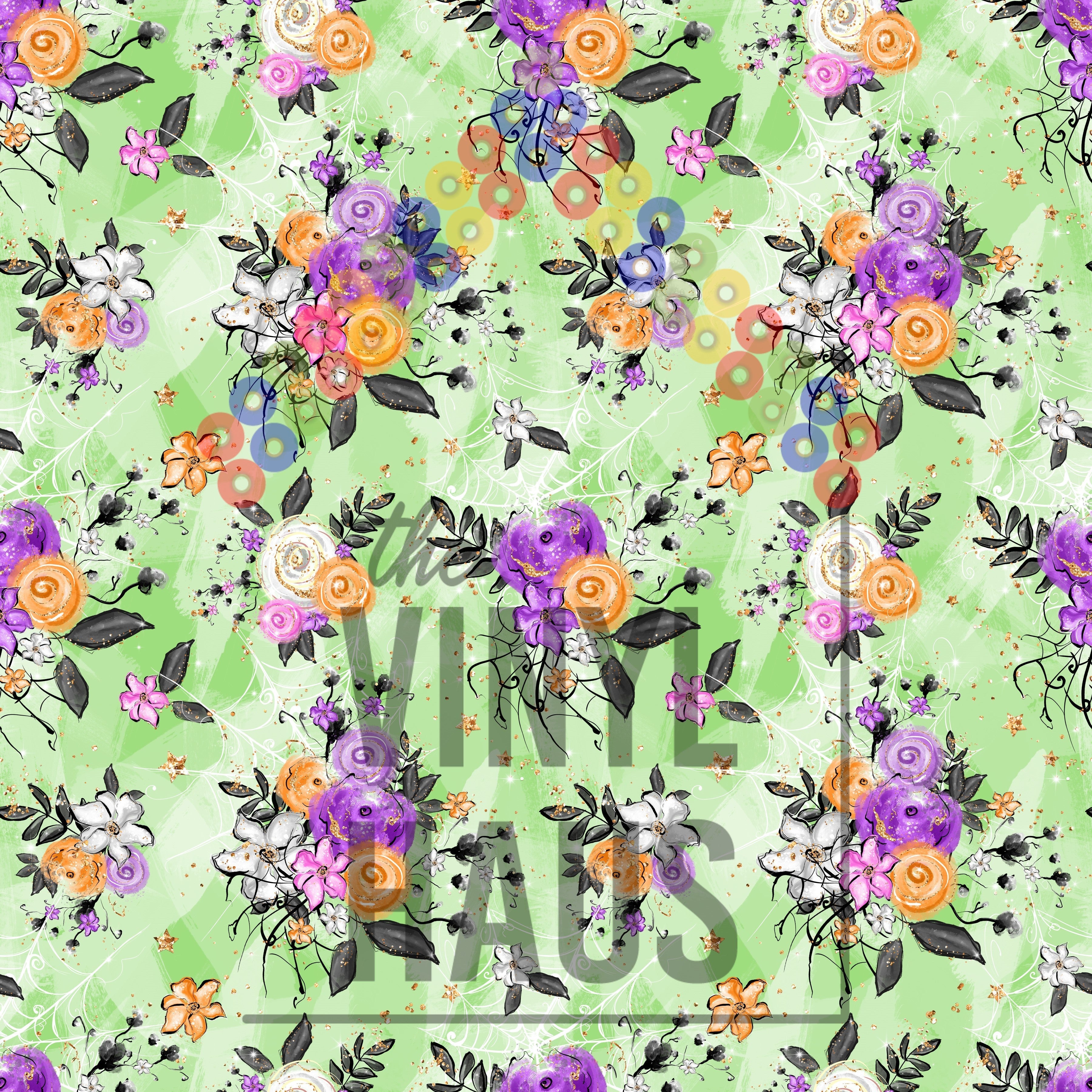 Halloween Floral Green Background Pattern Vinyl 12" x 9" - The Vinyl Haus Main image