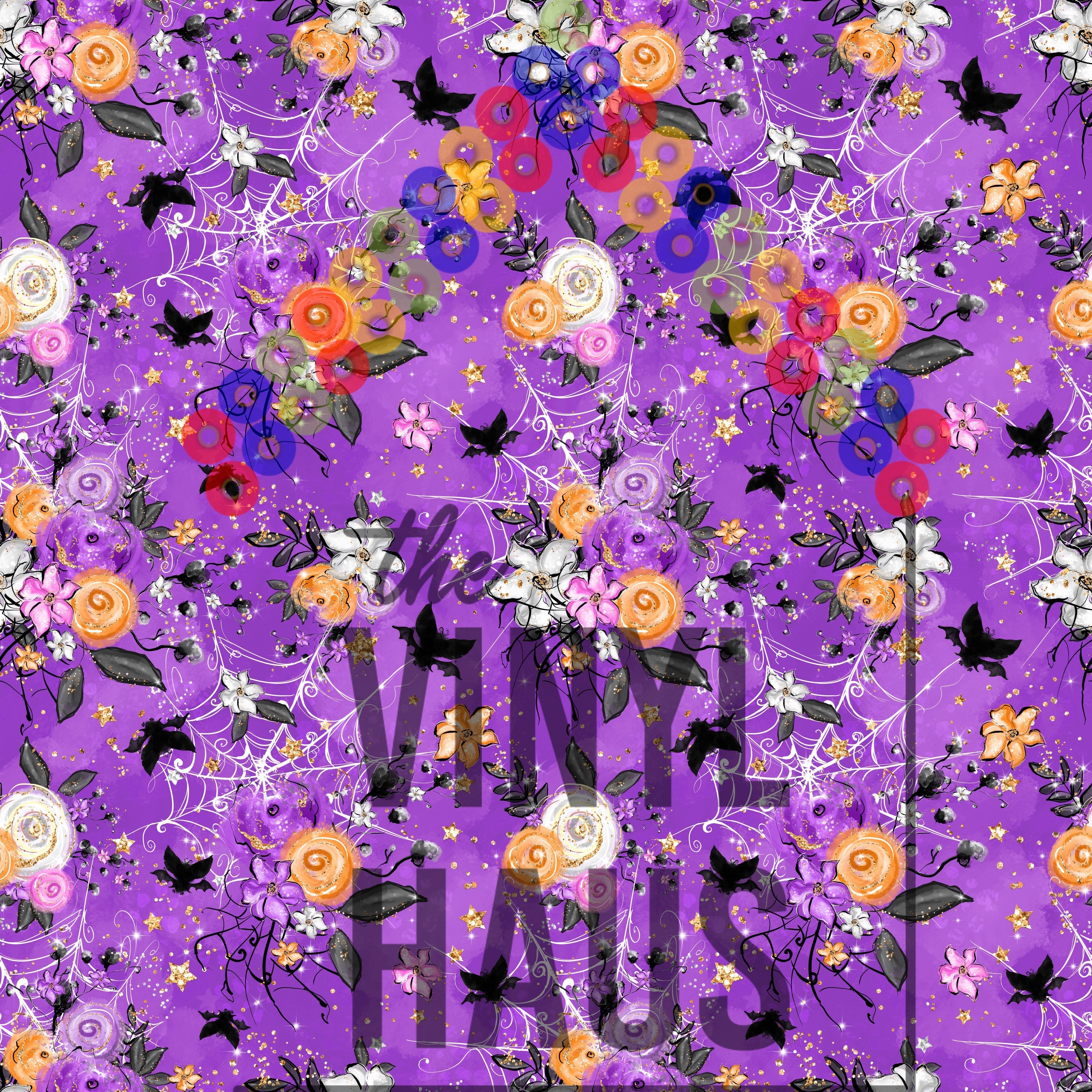 Halloween Floral Purple Background Pattern Vinyl 12" x 9" - The Vinyl Haus Main image