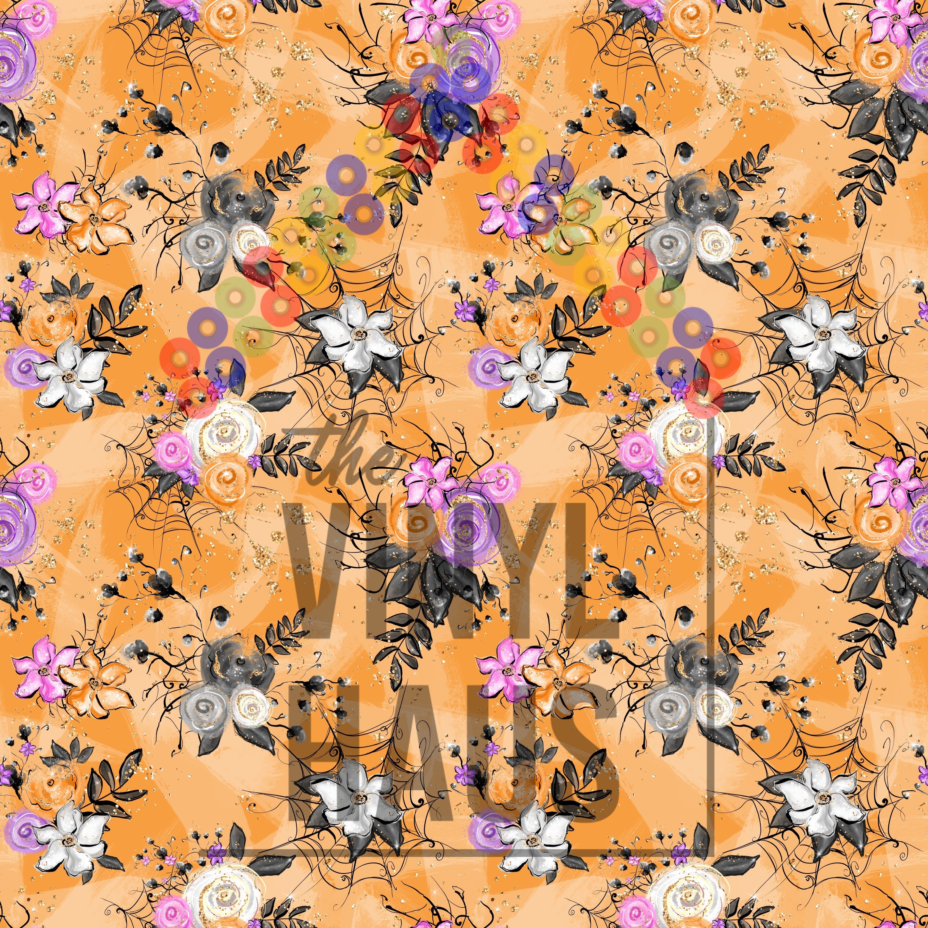 Halloween Floral Orange Background Pattern Vinyl 12" x 9" - The Vinyl Haus Main image