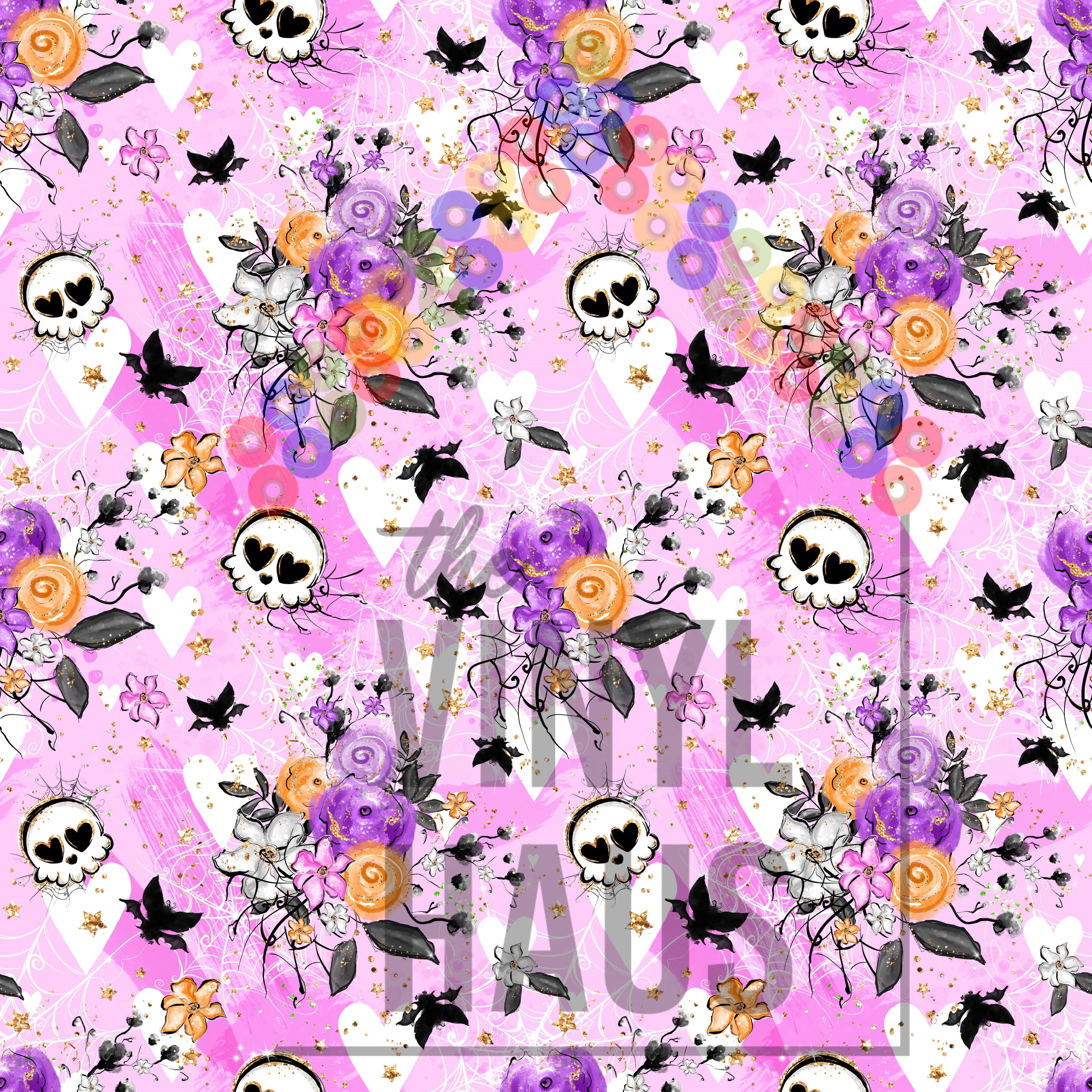 Halloween Floral Light Purple Background Pattern Vinyl 12" x 9" - The Vinyl Haus Main image