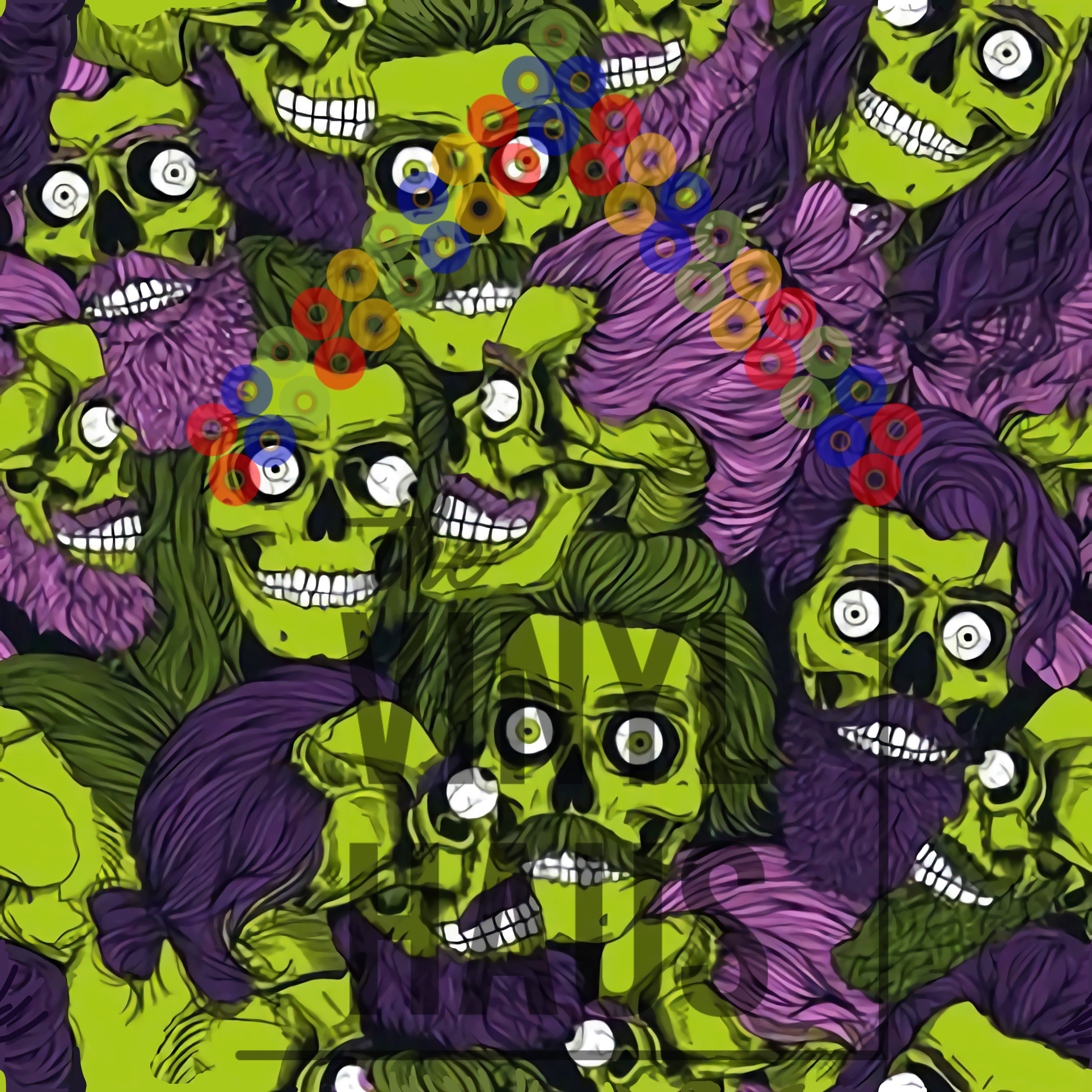 Zombie Skulls with Mustaches Pattern Vinyl 12" x 9" - The Vinyl Haus Main image