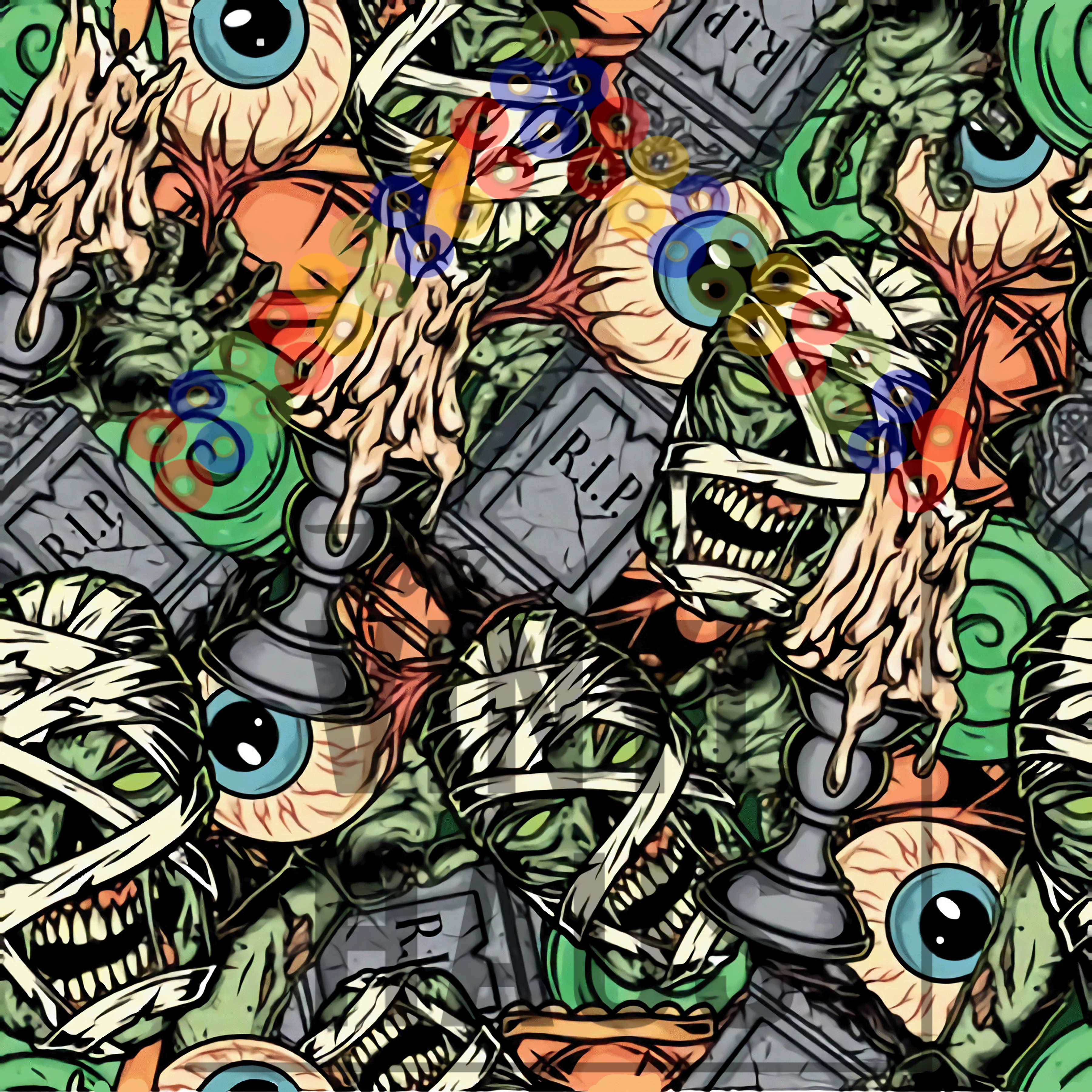 Mummies and Eyeballs Pattern Vinyl 12" x 9" - The Vinyl Haus Main image