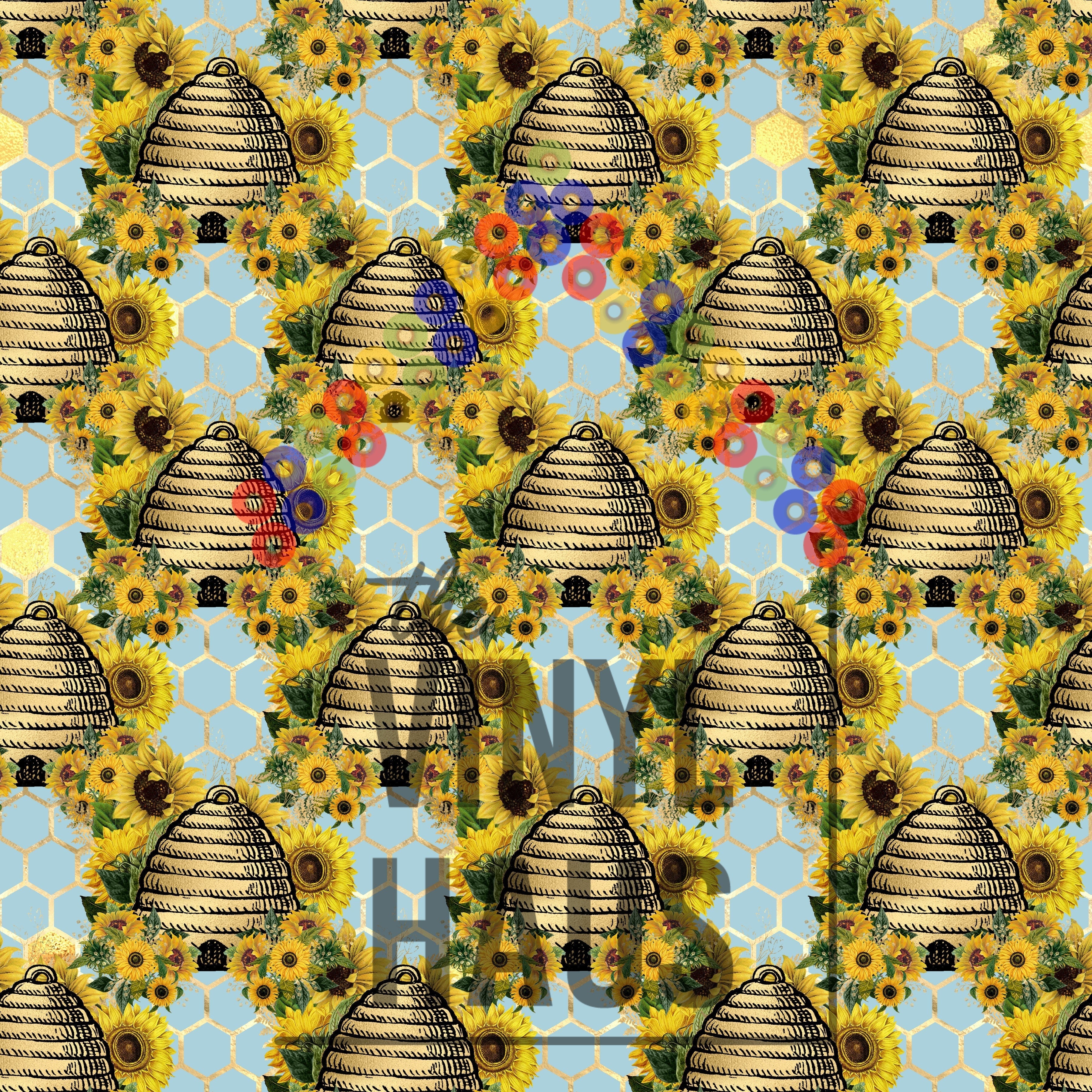 Blue Bee Hive with Honeycomb Pattern Vinyl 12" x 12" - The Vinyl Haus Main image