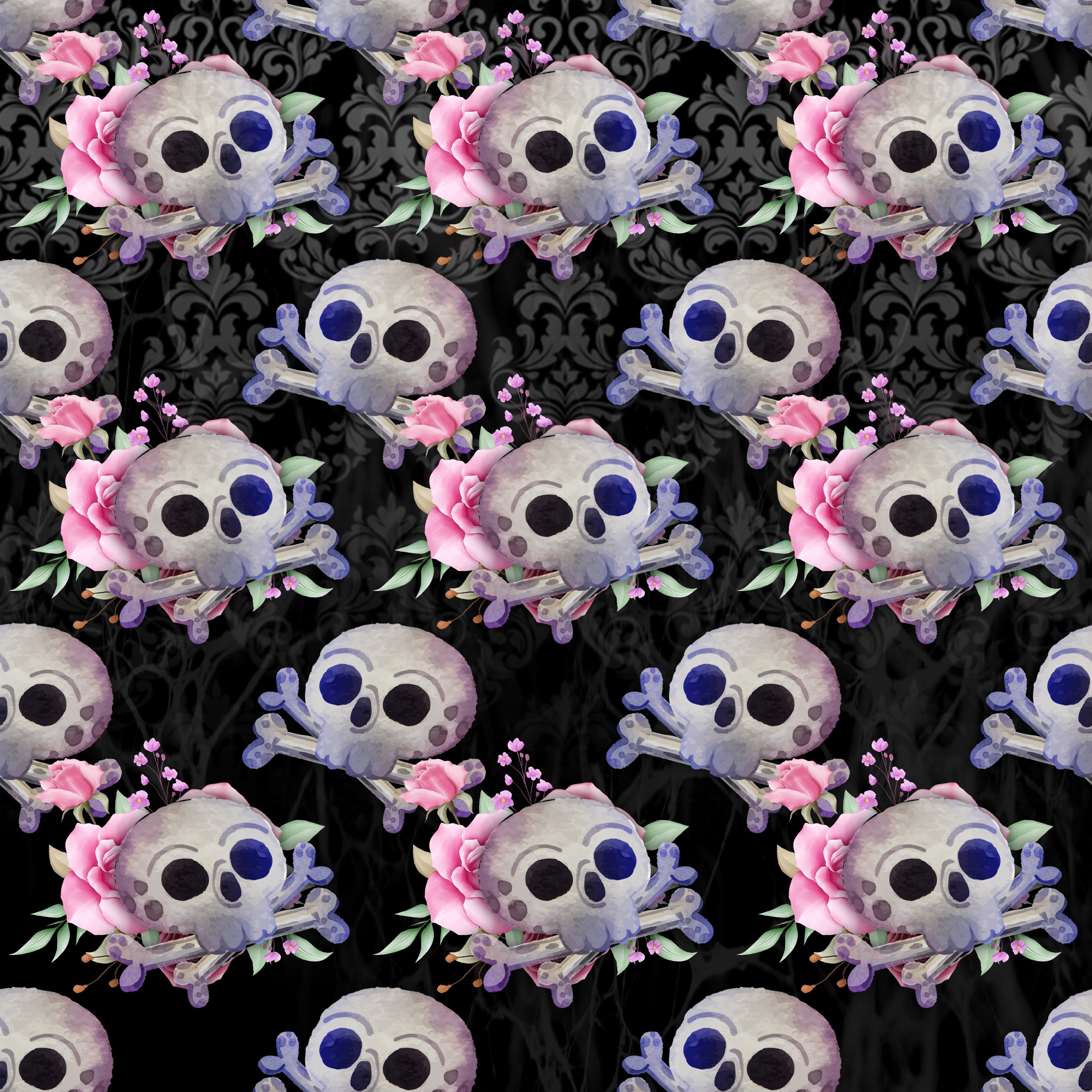 Gothic Skull Floral Pattern Vinyl 12" x 9" - The Vinyl Haus Main image