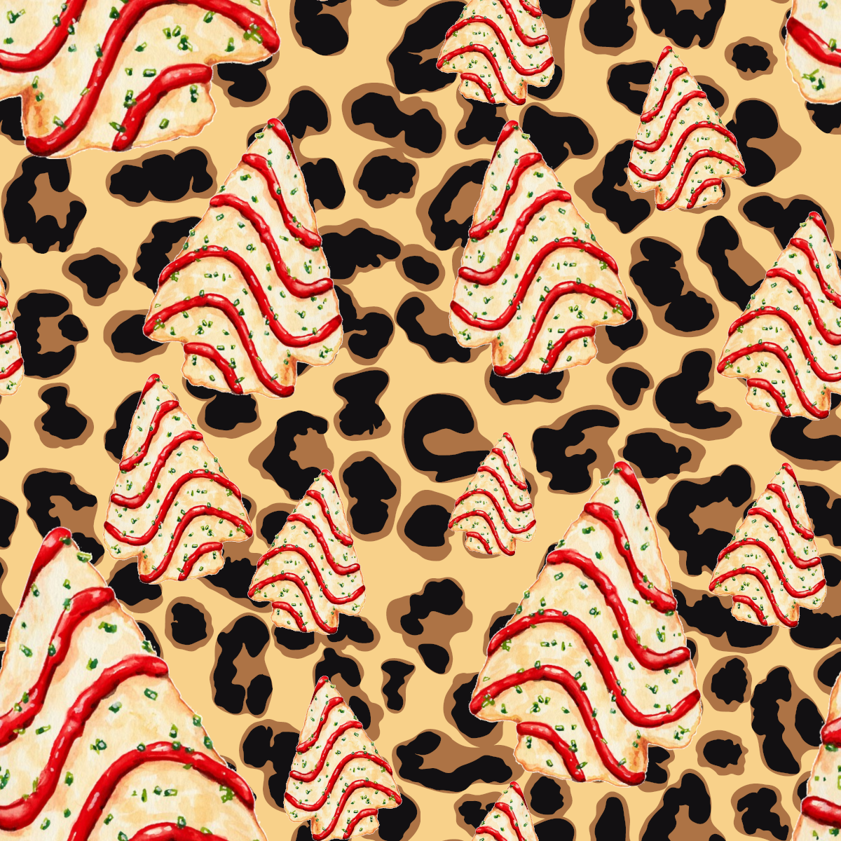 Christmas Tree Snack Cakes Leopard Background Pattern Vinyl 12" x 12" - The Vinyl Haus
