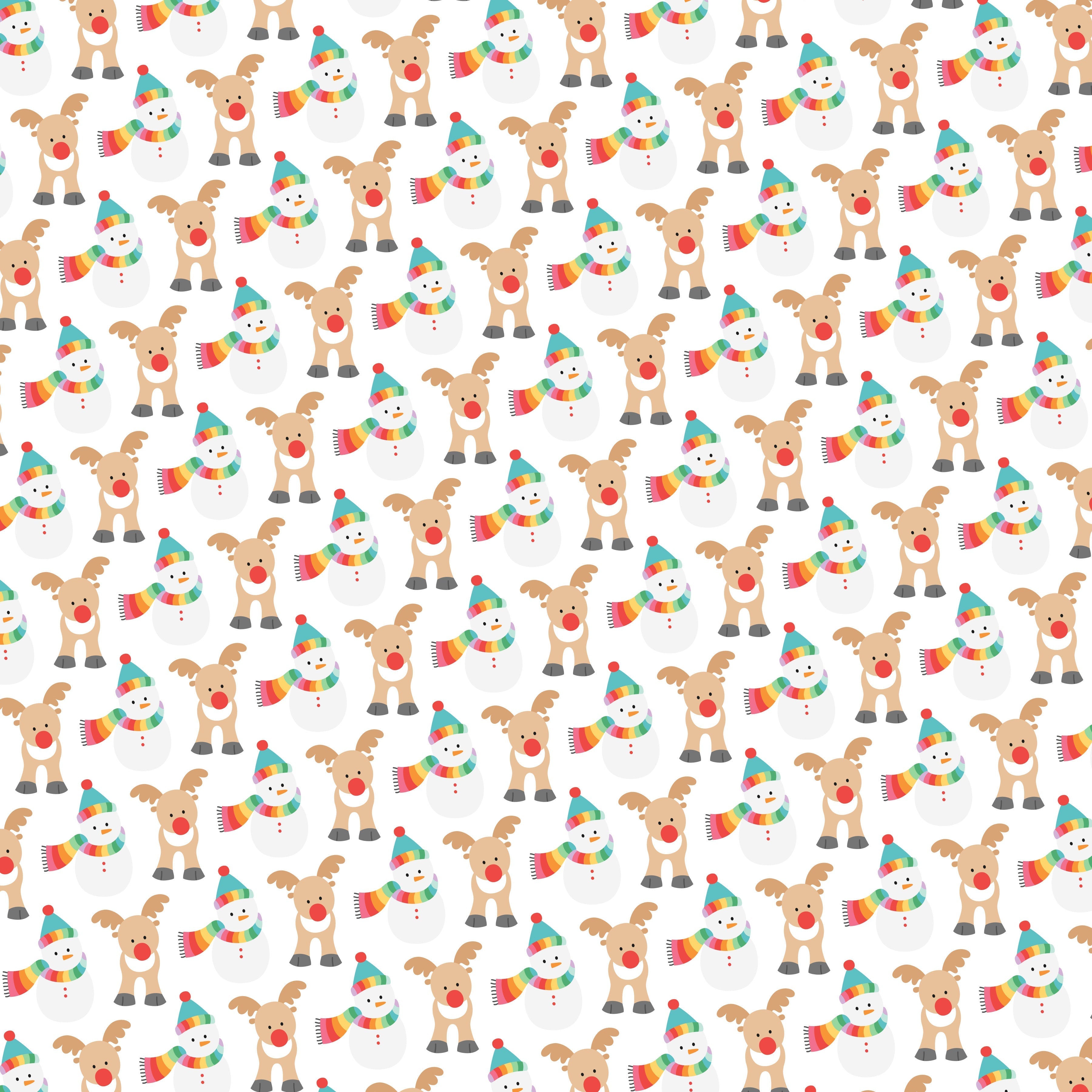 Bright Rainbow Snowmen and Reindeer Pattern Vinyl 12" x 12" - The Vinyl Haus