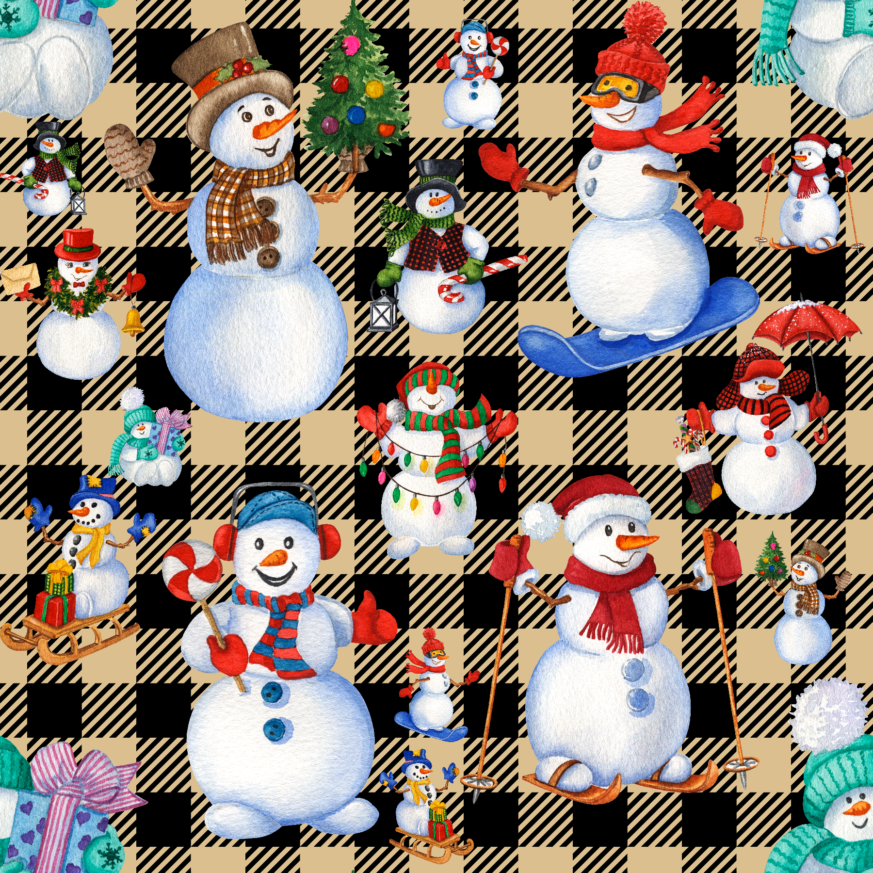 Snowmen and Buffalo Plaid Pattern Vinyl 12" x 12" - The Vinyl Haus Main image